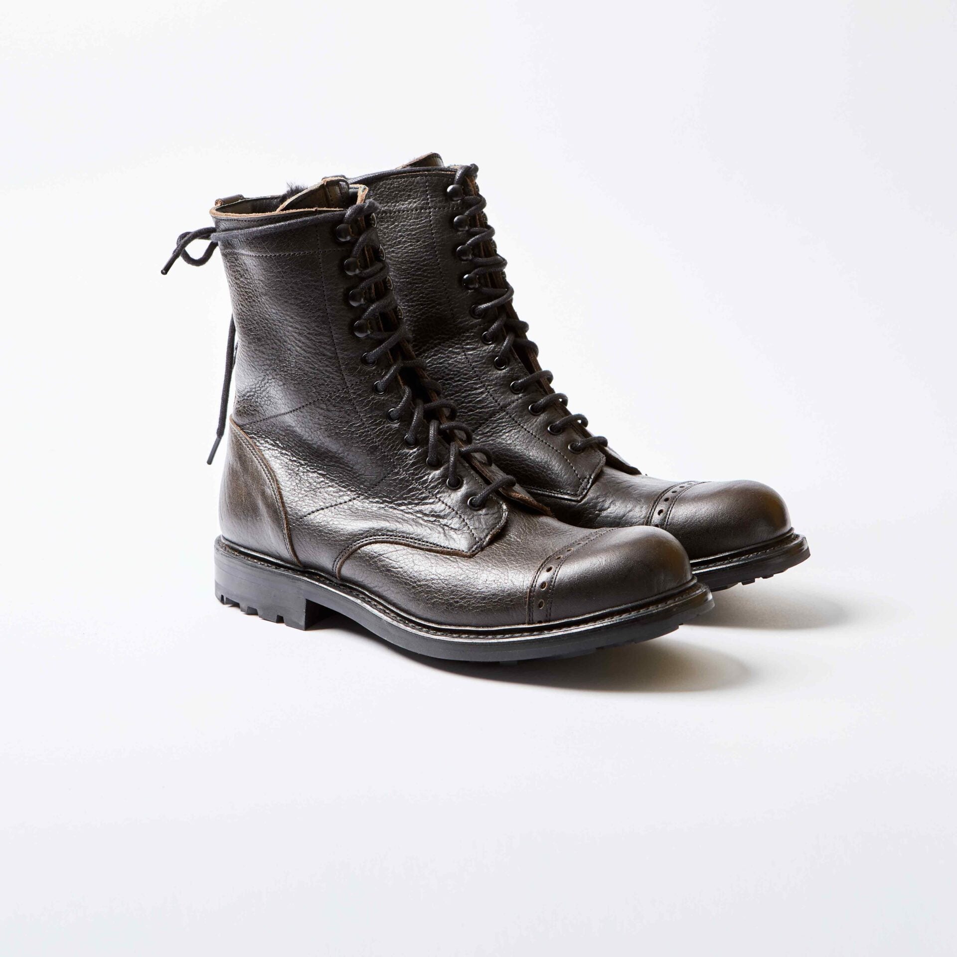 Tigermoth Black Kudu Leather Derby Boots