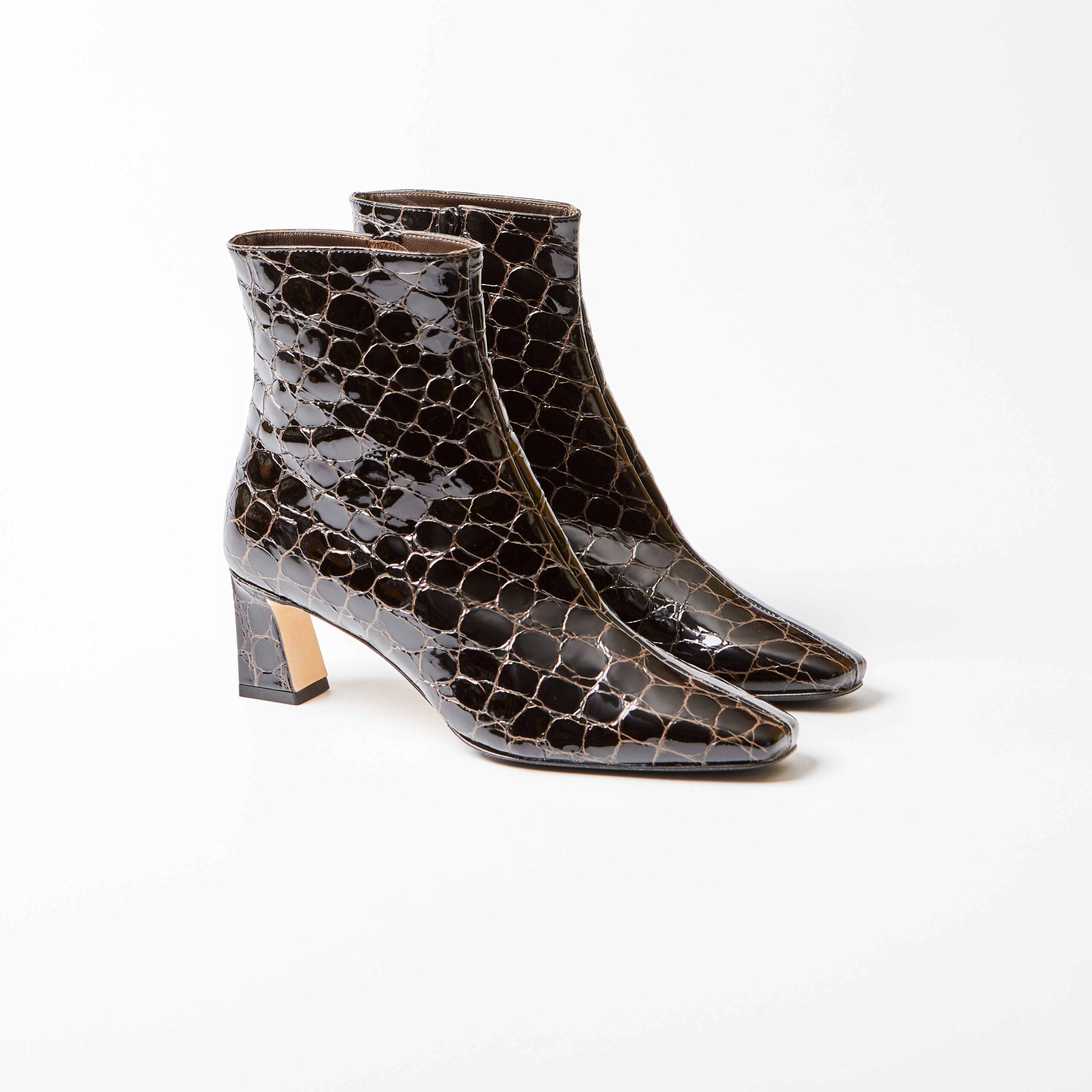 Volla Dark Brown Moc Croc Ankle Boot