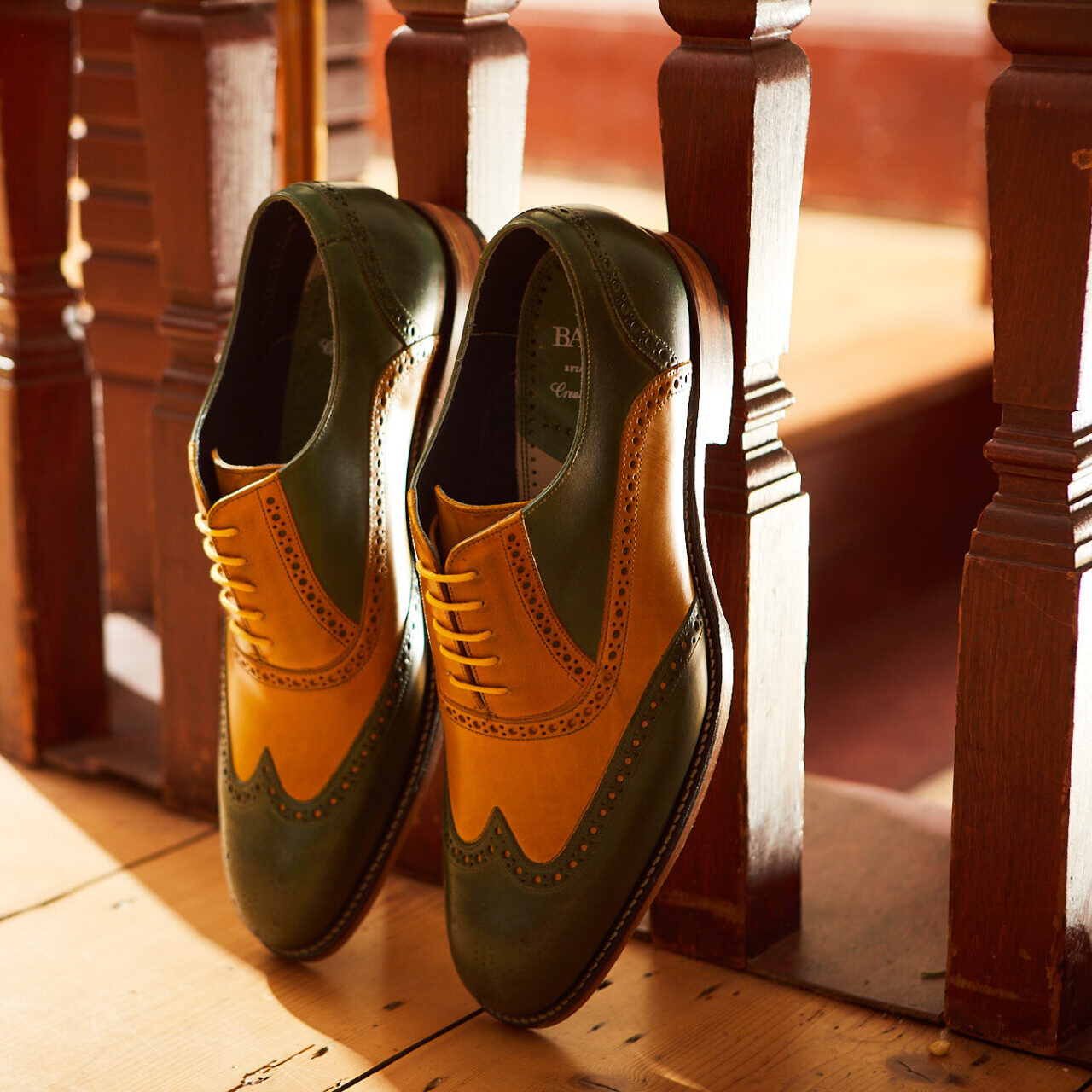 Barkers for Bowhill & Elliott - Valiant Hand Painted Yellow and Green Brogues