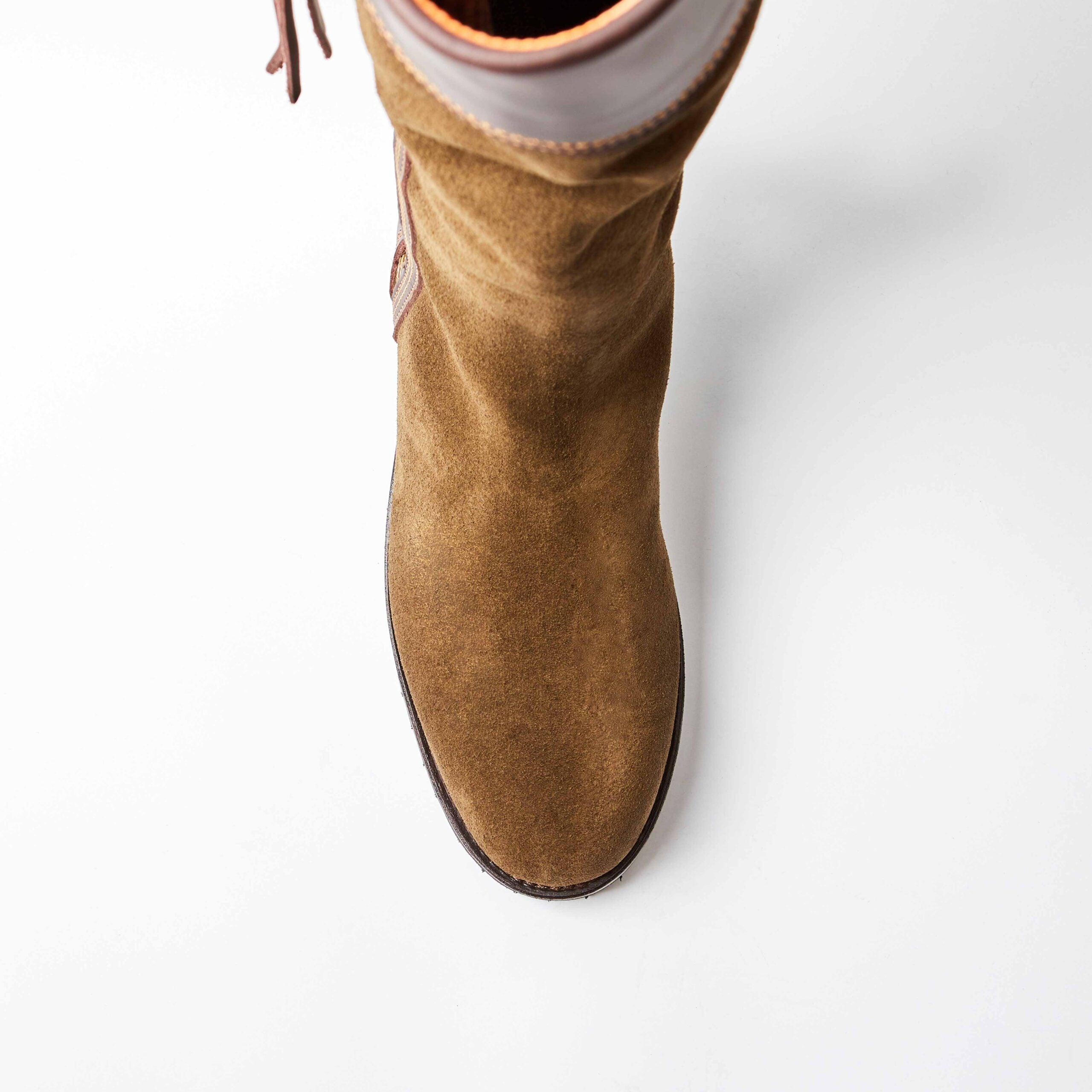 Inclement Long Tassel Boot in Green Suede & Brown Leather