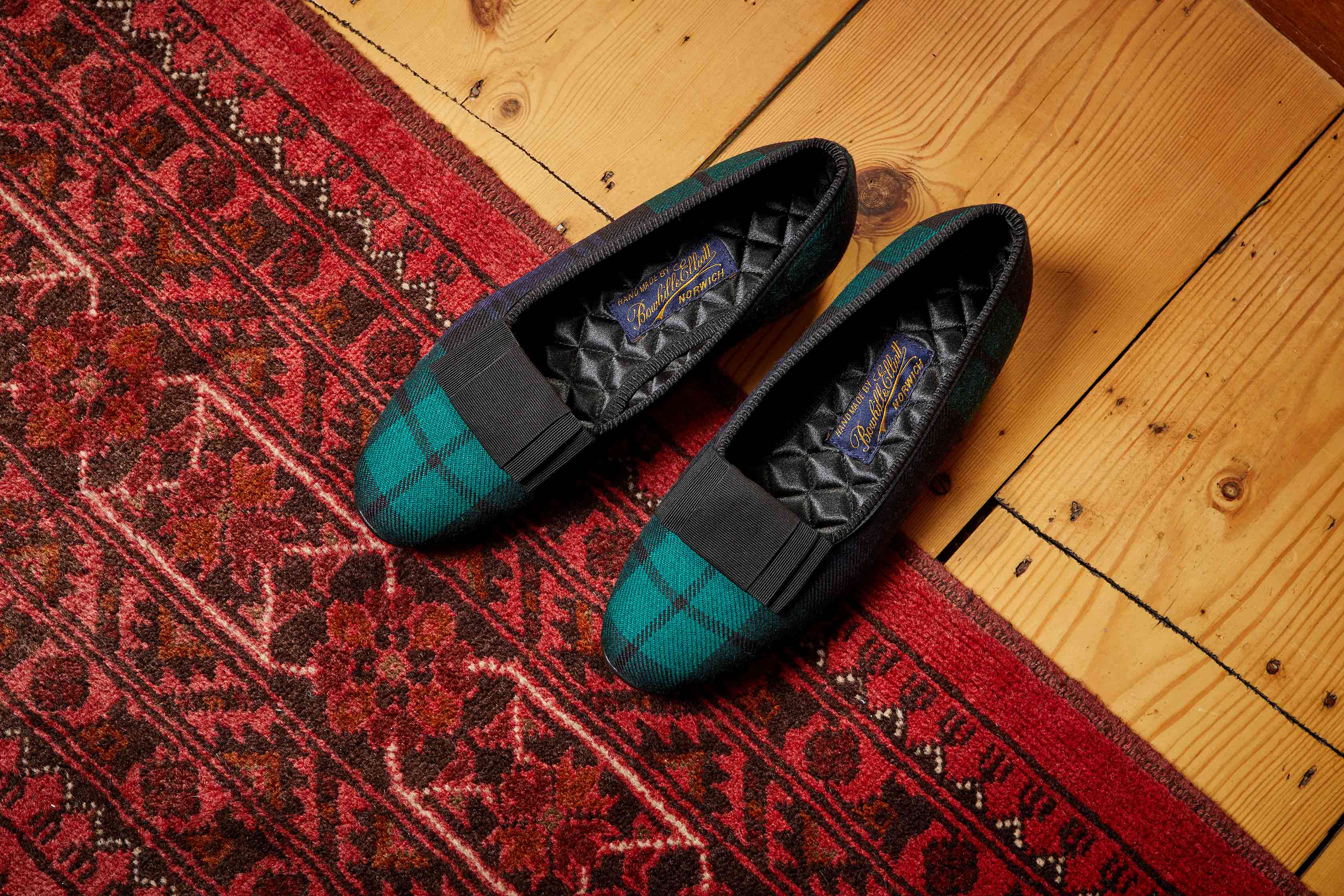 Black Watch Tartan Opera Pumps with Flat Bow