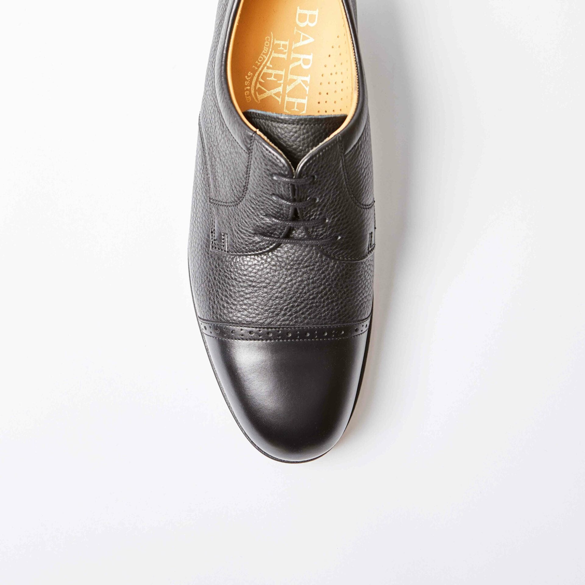 Staines Black Softie / Black Calf Derby Toe Cap