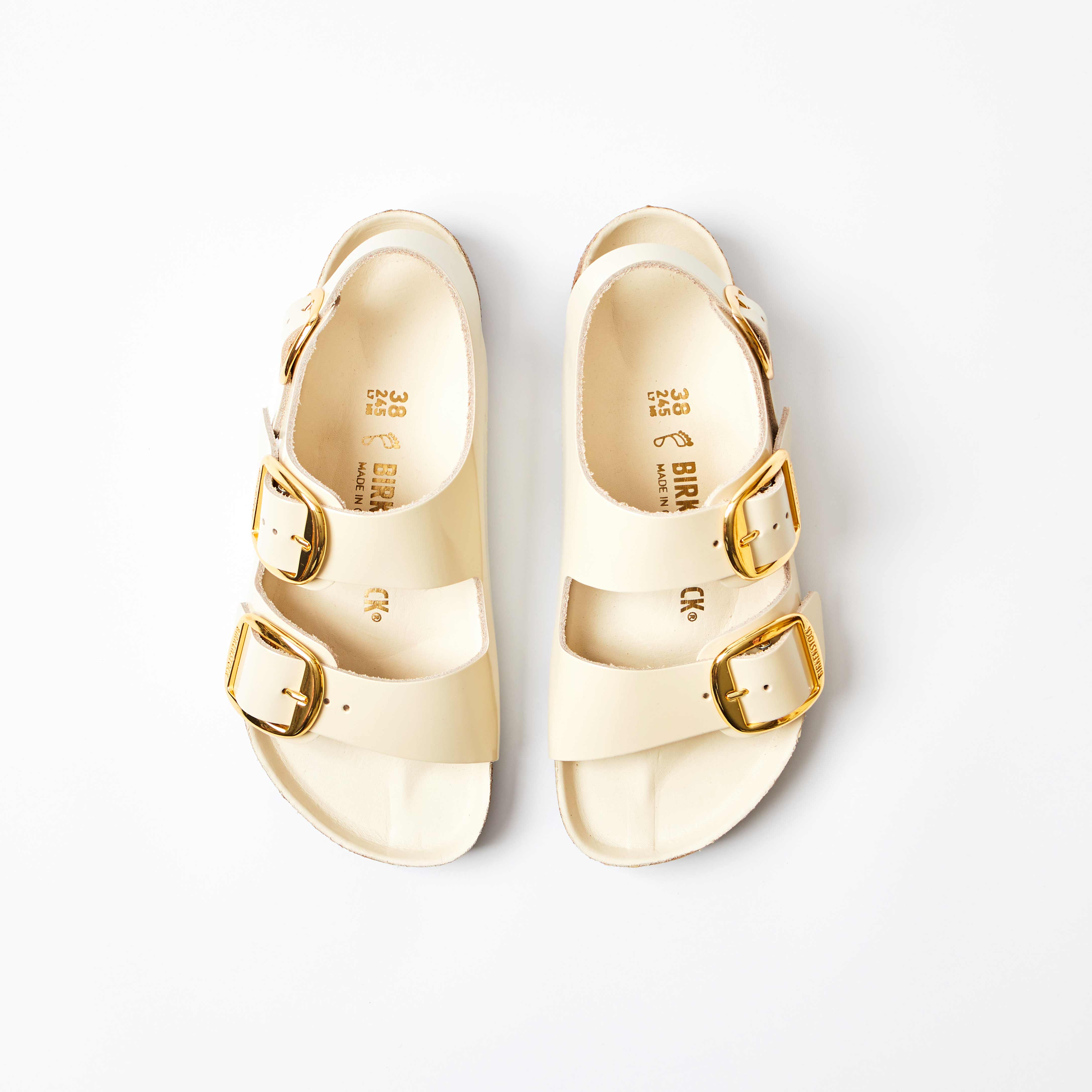 Milano Big Buckle Natural Leather High-Shine Ecru