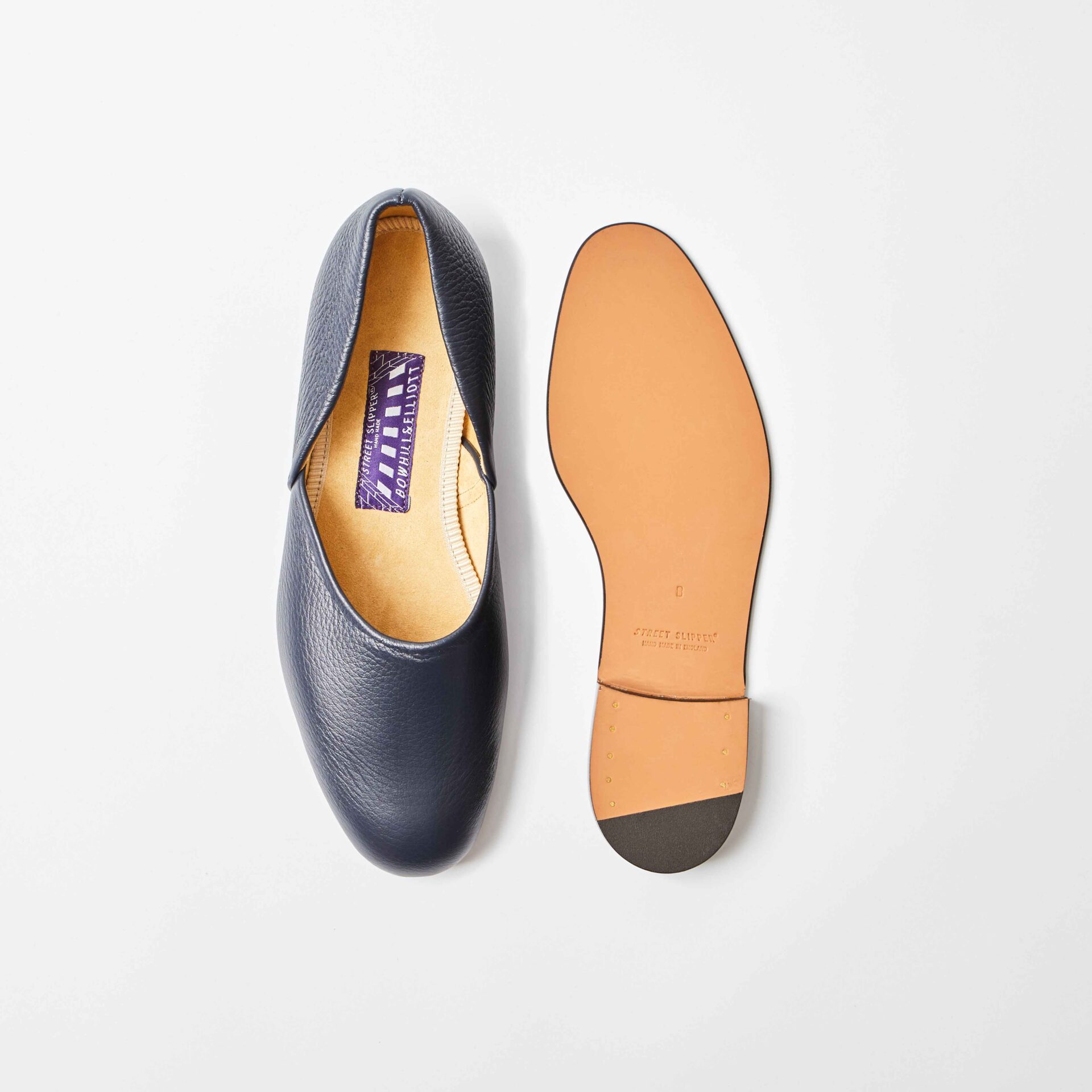 Navy Deerskin Hard Sole Grecian Slippers