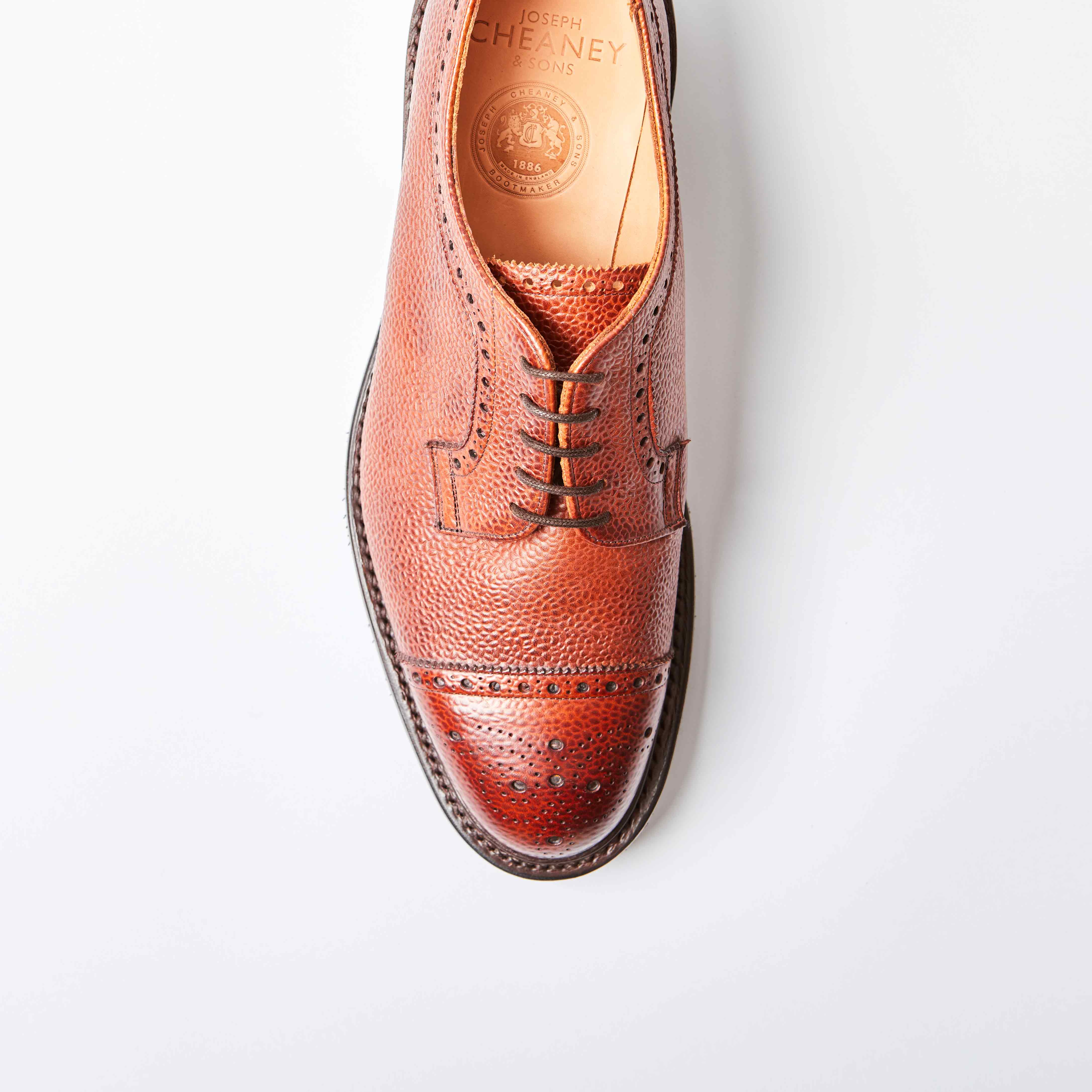 Tenterden Capped Derby Brogue in Mahogany Grain Leather