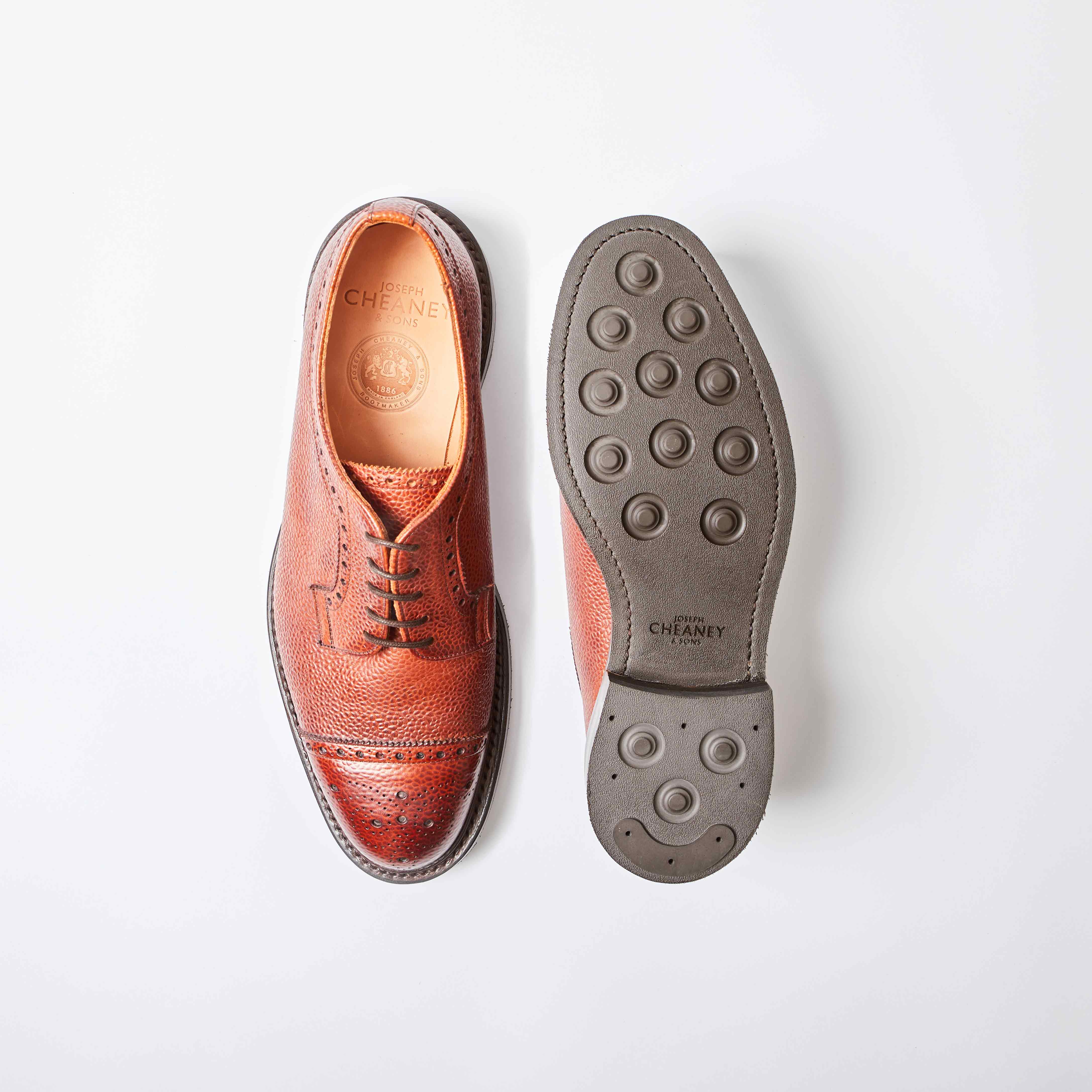 Tenterden Capped Derby Brogue in Mahogany Grain Leather