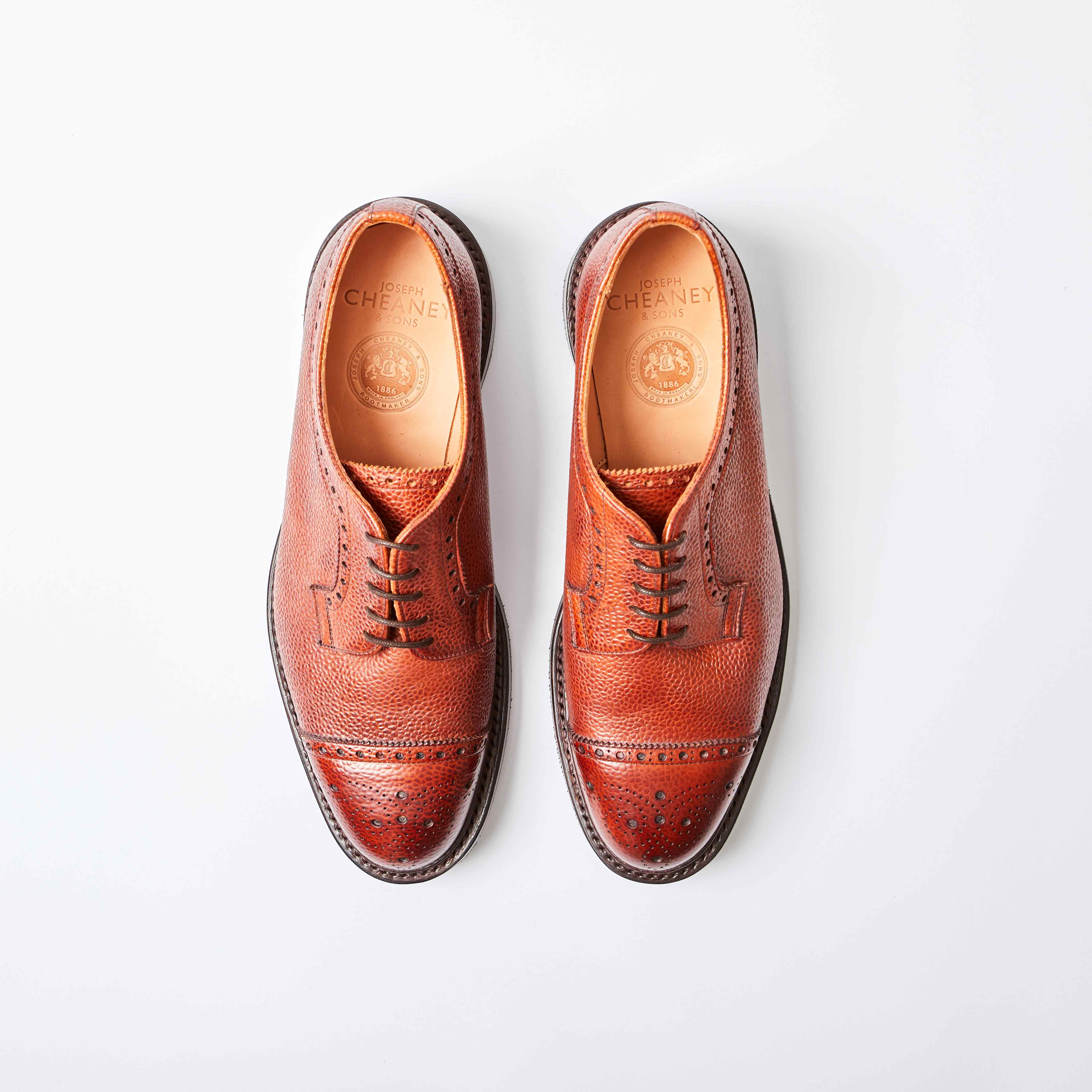 Tenterden Capped Derby Brogue in Mahogany Grain Leather