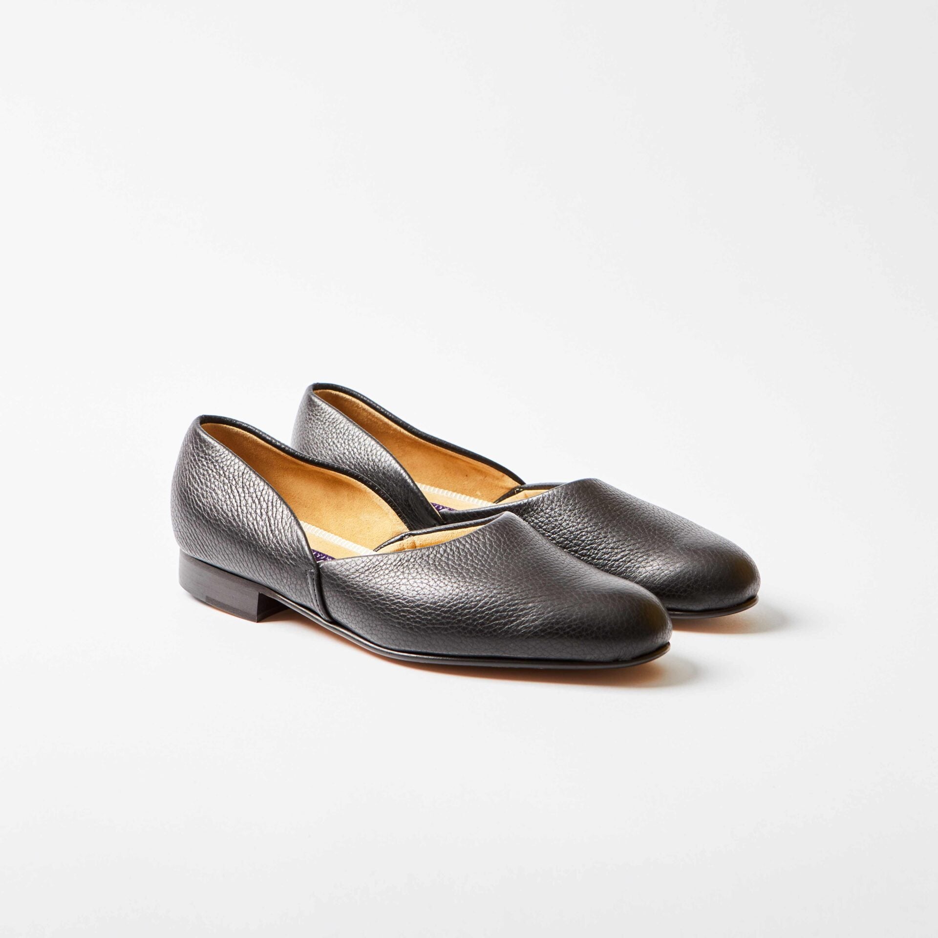 Black Deerskin Hard Sole Grecian Slippers