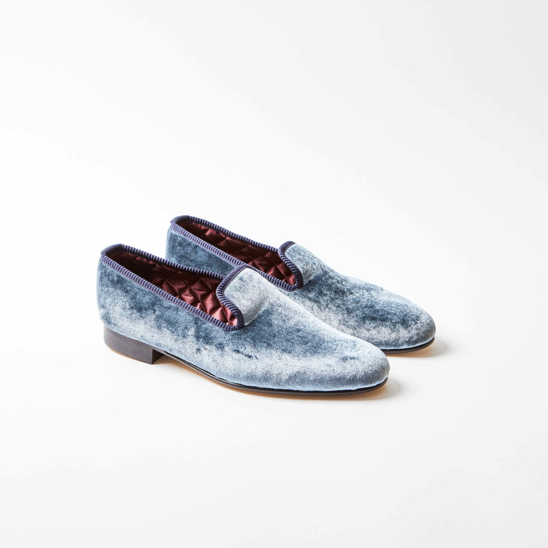 French Blue Vintage Silk Velvet Albert Slippers