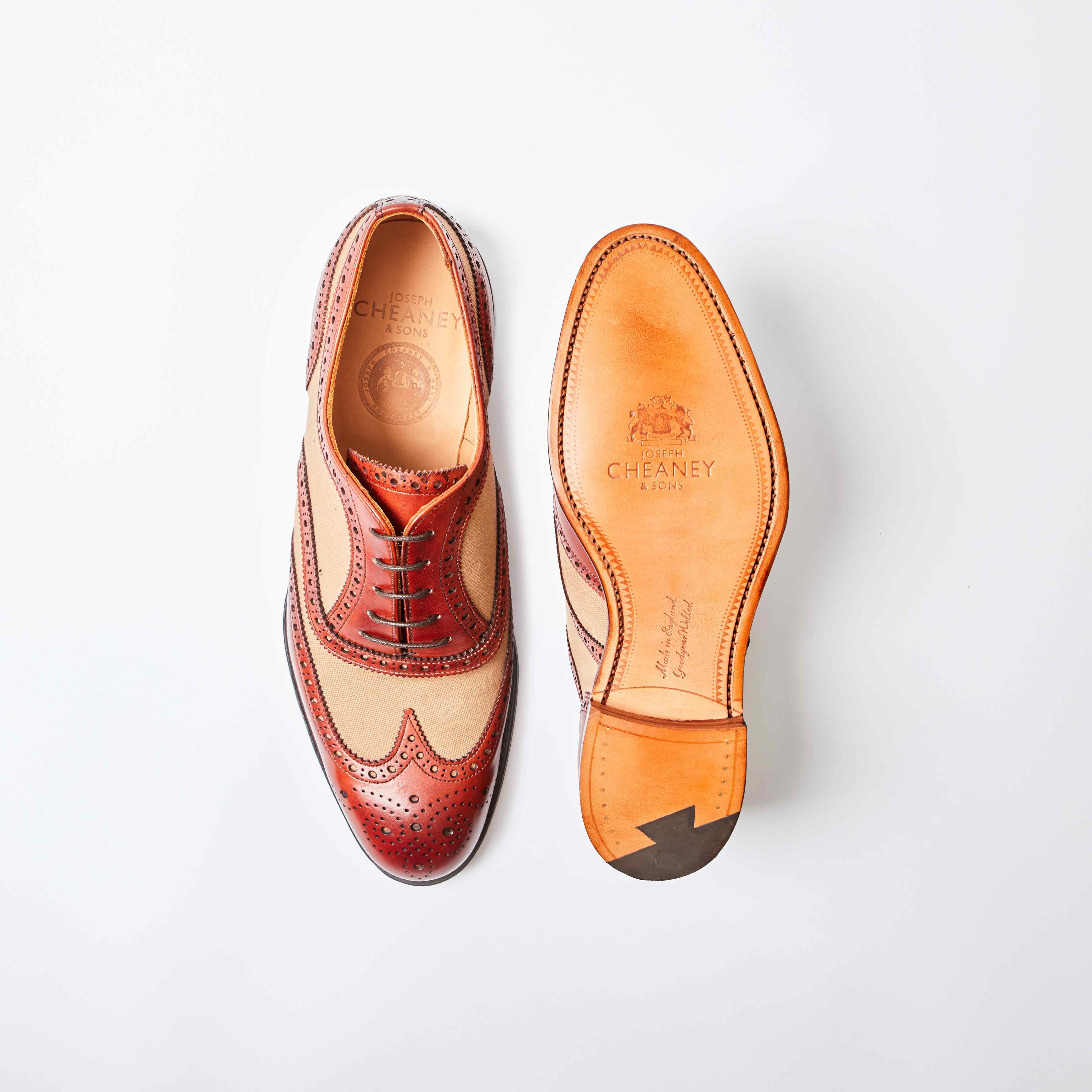 Edwin Dark Leaf / Sand Canvas Brogues