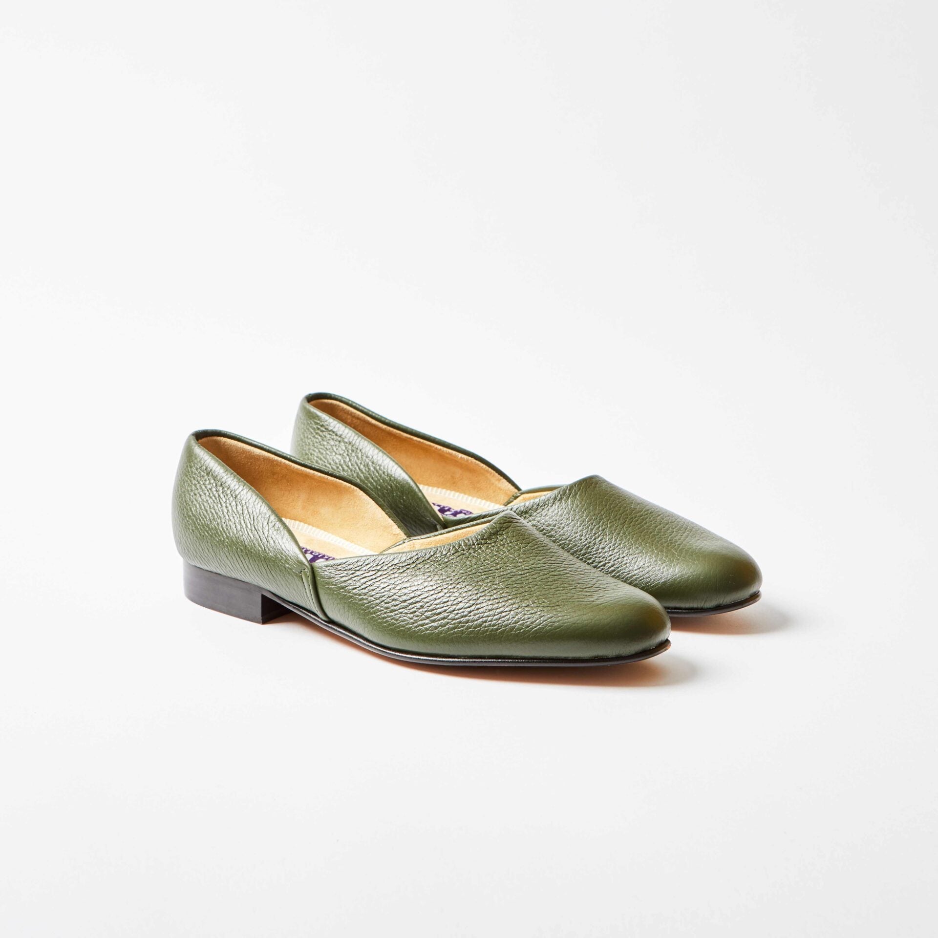 Olive Deerskin Hard Sole Grecian Slippers
