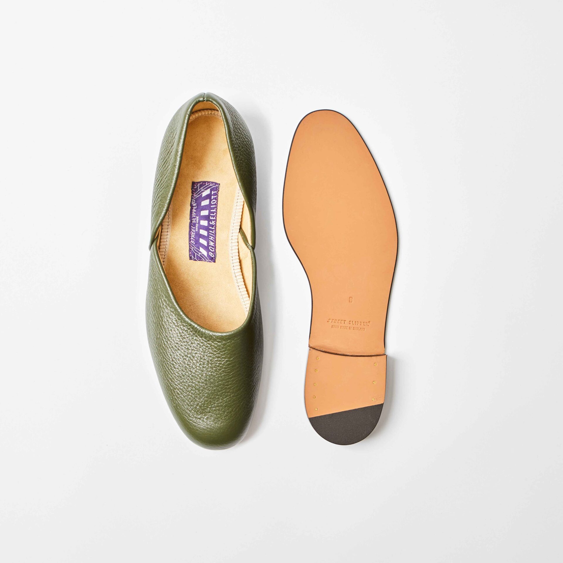 Olive Deerskin Hard Sole Grecian Slippers