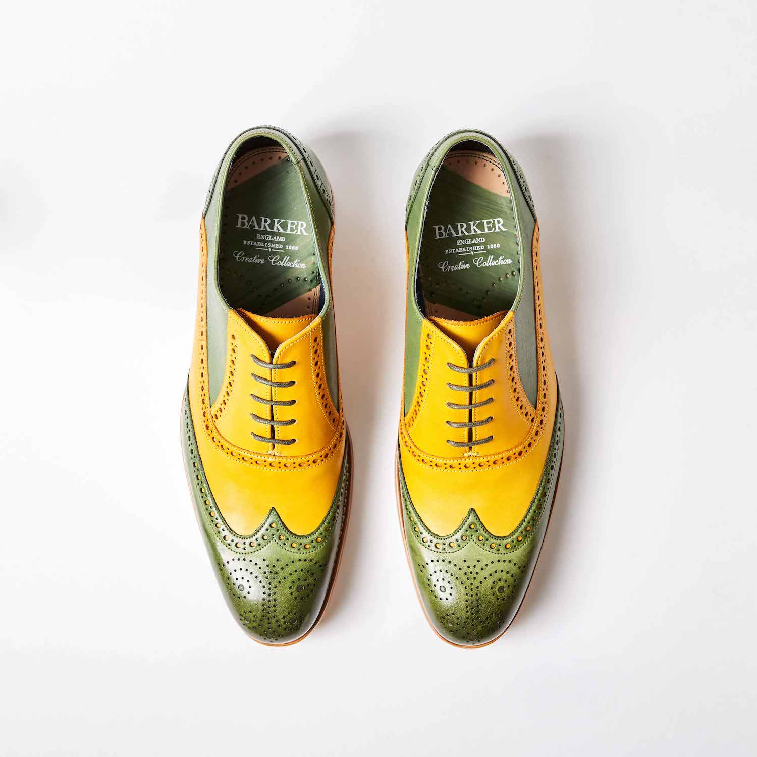 Barkers for Bowhill & Elliott - Valiant Hand Painted Yellow and Green Brogues