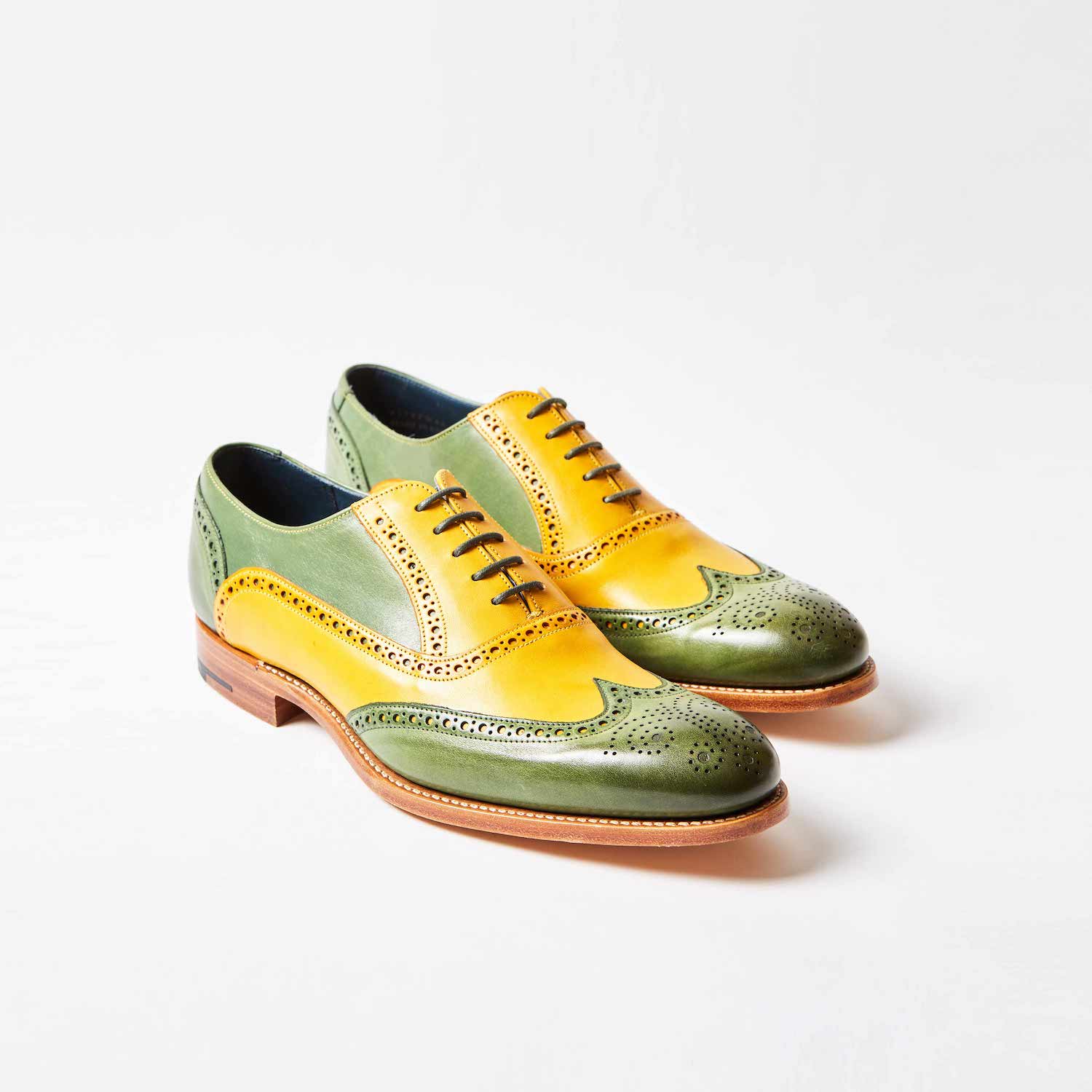 Barkers for Bowhill & Elliott - Valiant Hand Painted Yellow and Green Brogues