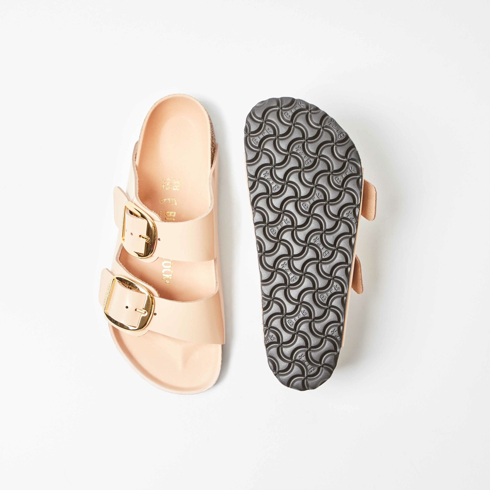 Arizona Big Buckle Natural Leather Patent High-Shine New Beige