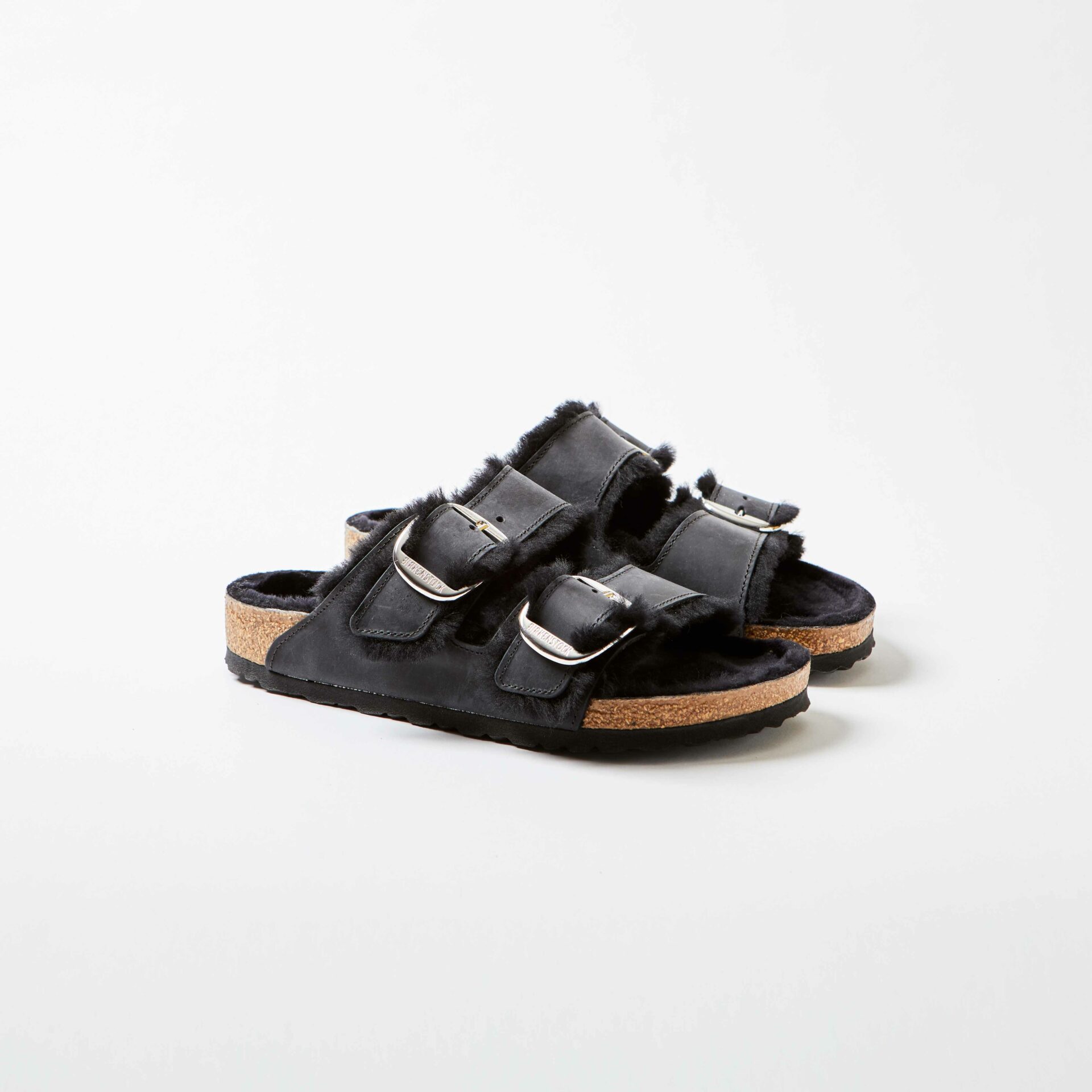 Arizona Big Buckle Natural Leather Oiled Shearling Black