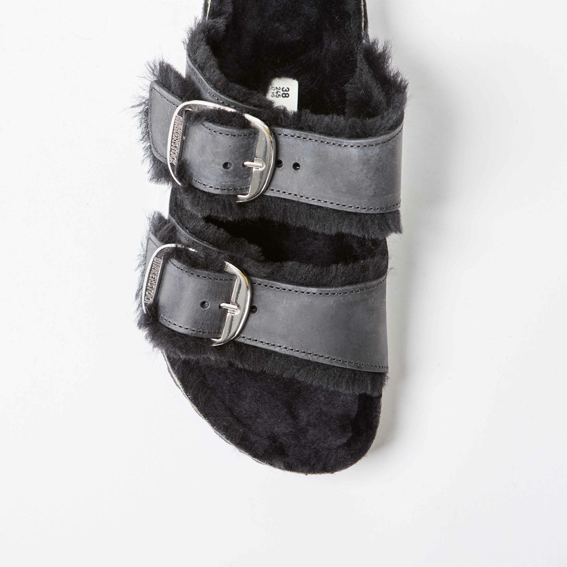 Arizona Big Buckle Natural Leather Oiled Shearling Black