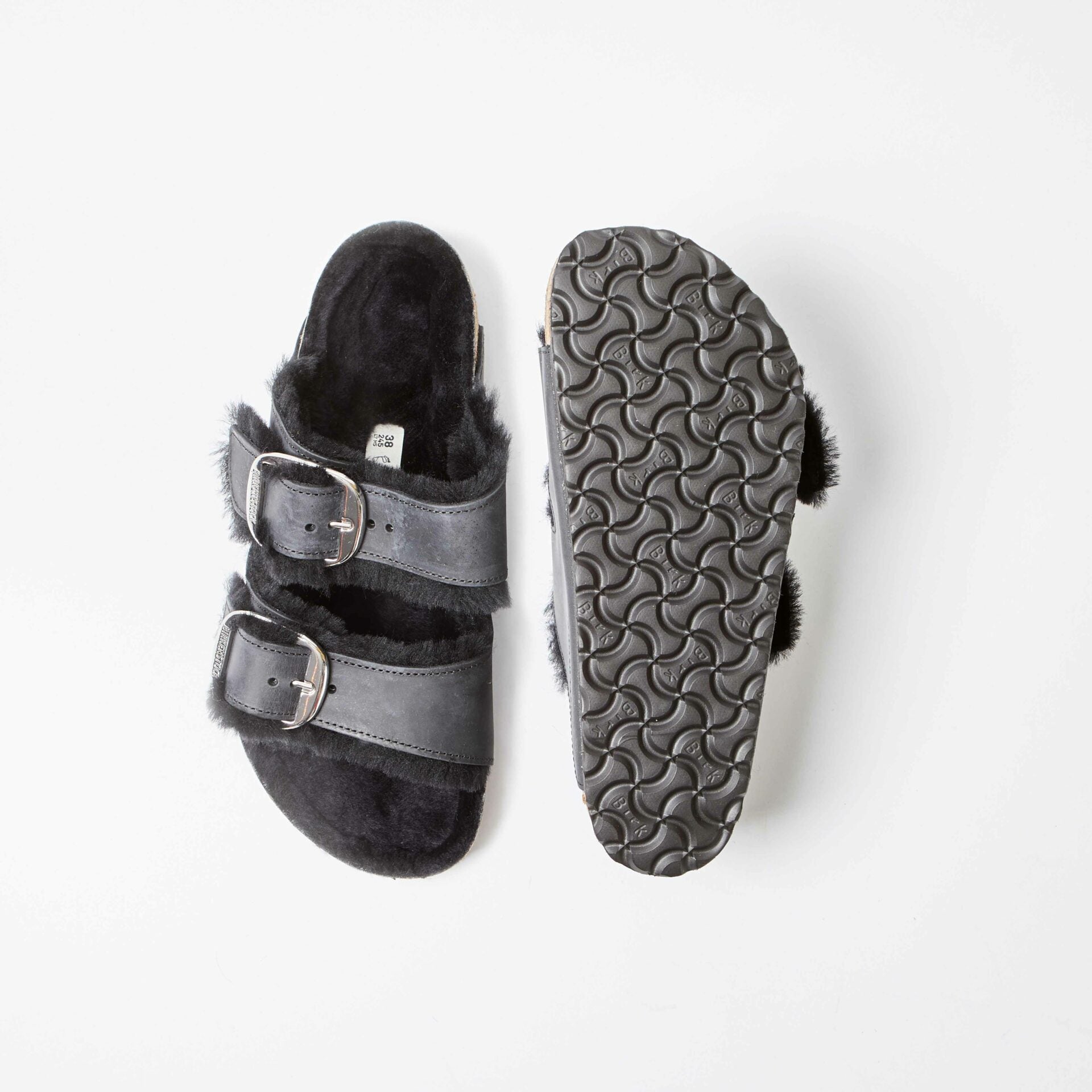 Arizona Big Buckle Natural Leather Oiled Shearling Black