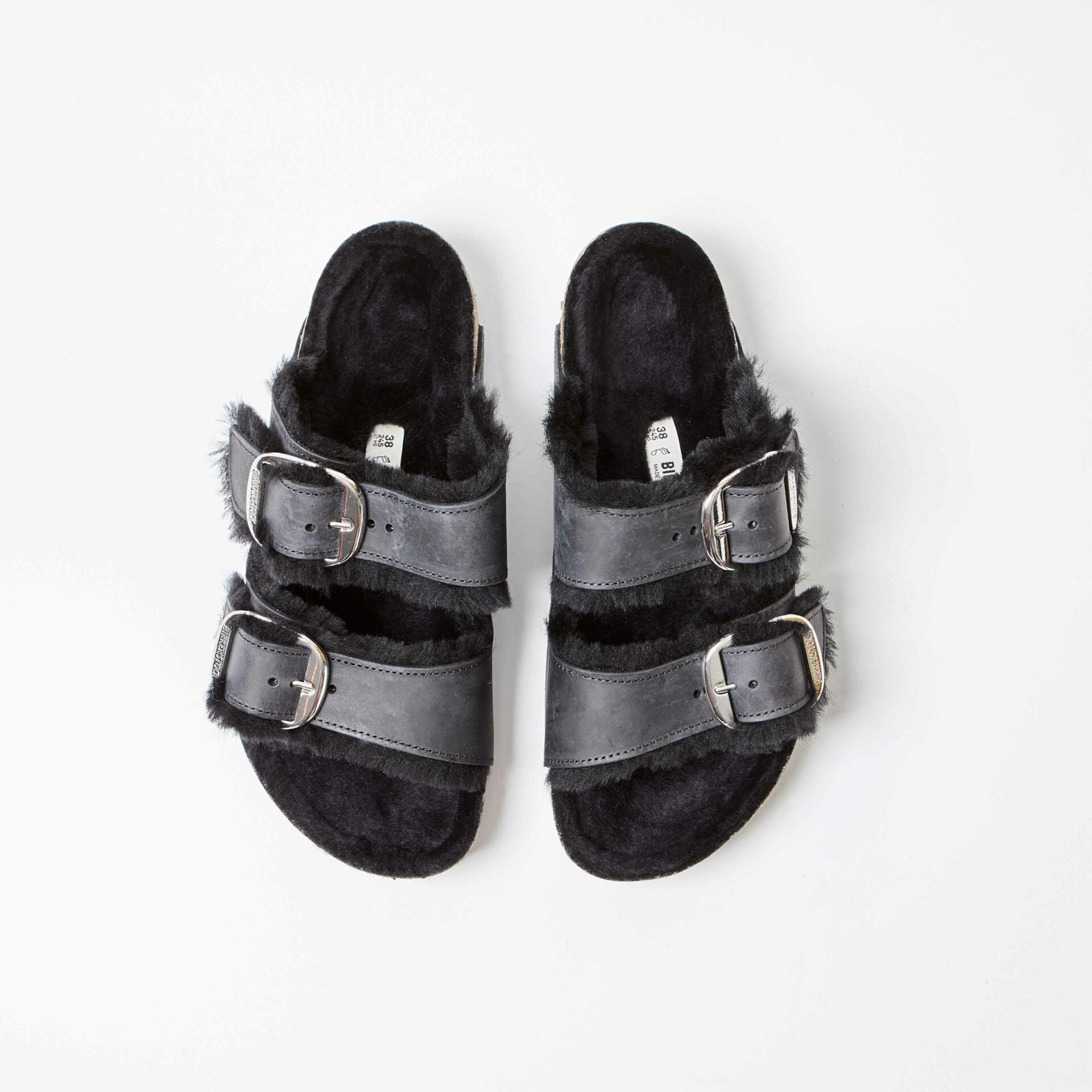 Arizona Big Buckle Natural Leather Oiled Shearling Black