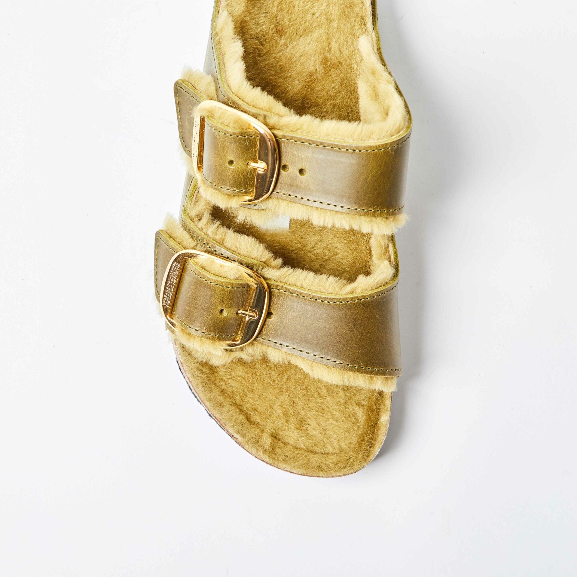 Arizona Big Buckle Natural Leather Oiled Shearling Olive