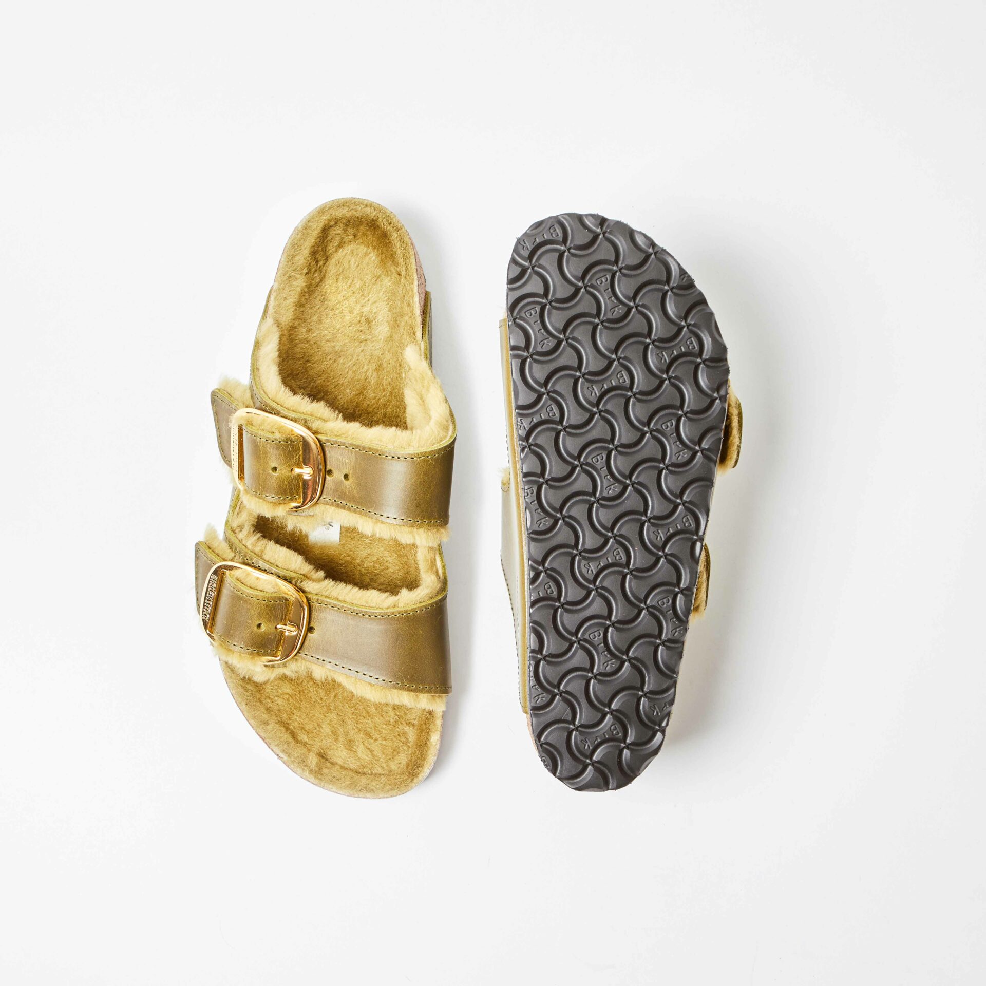 Arizona Big Buckle Natural Leather Oiled Shearling Olive