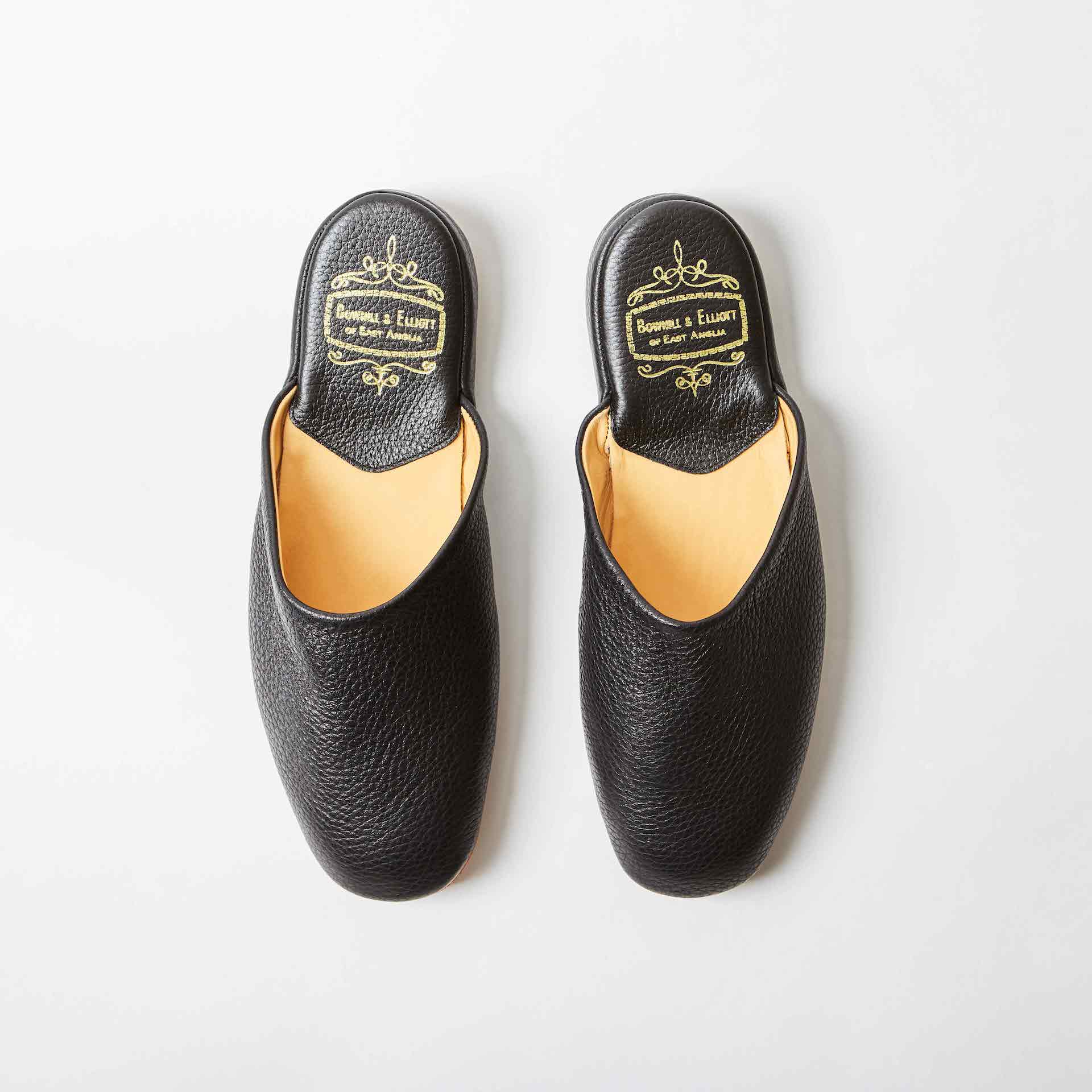 Black Deerskin Mule Slippers