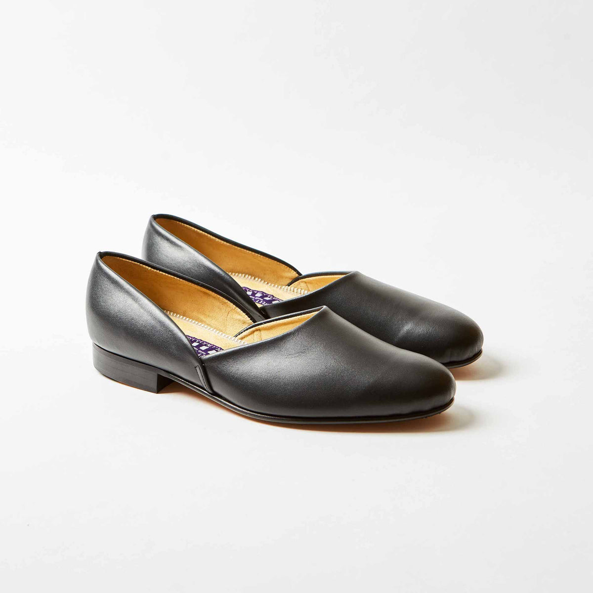 Black Leather Hard Sole Grecian Slippers | Bowhill and Elliott