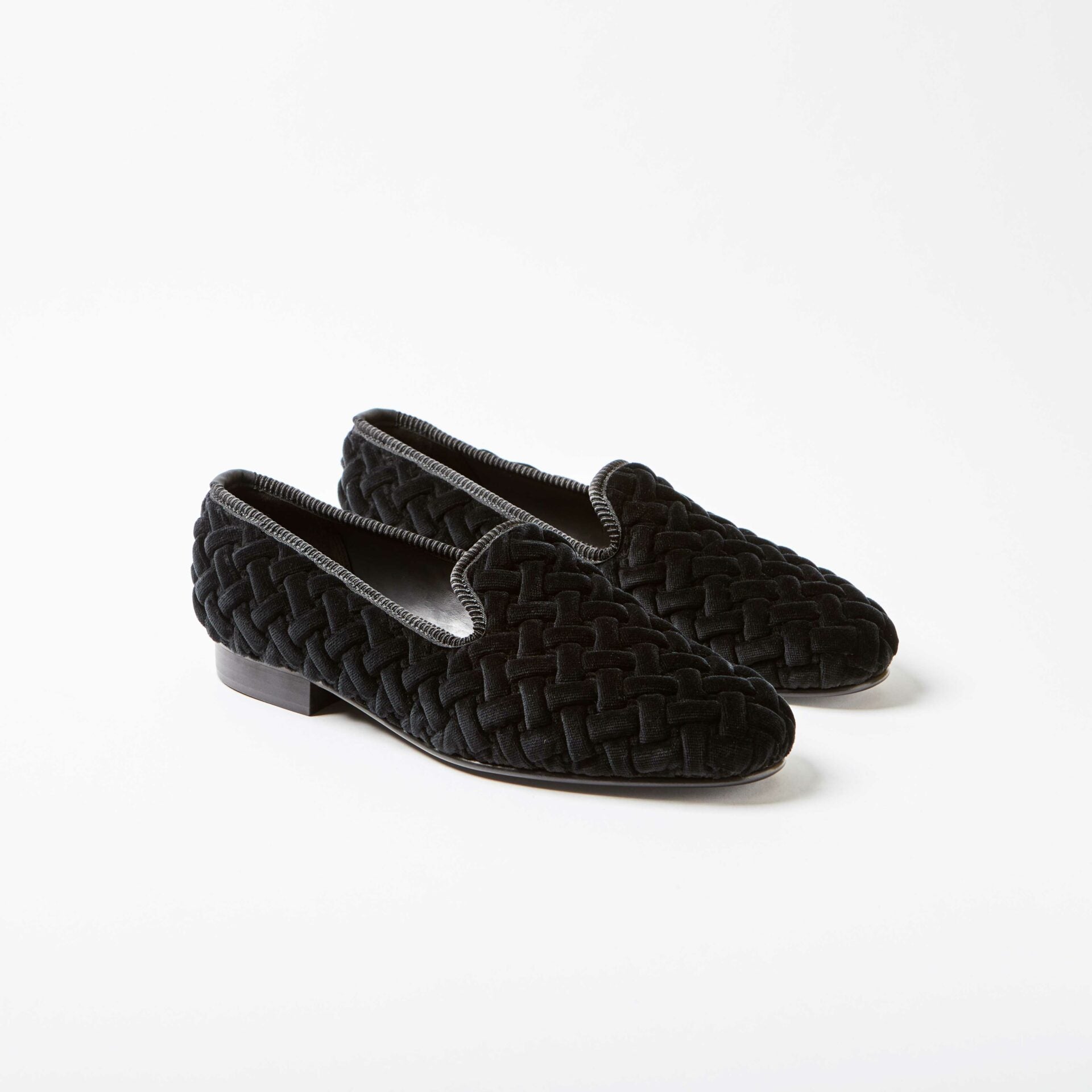 Black Velvet Quilted Albert Slippers