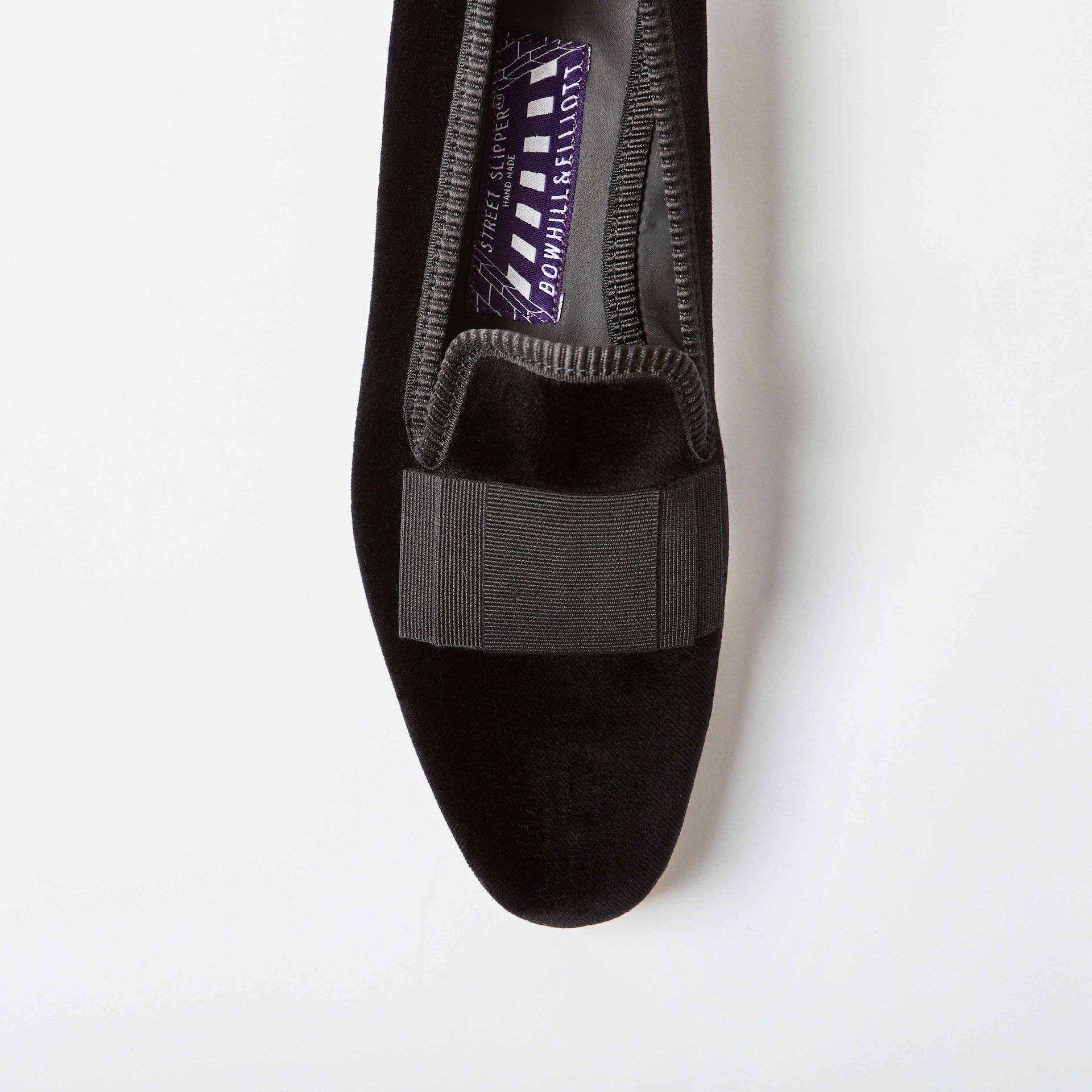 Black Velvet Albert Slippers with Flat Bow