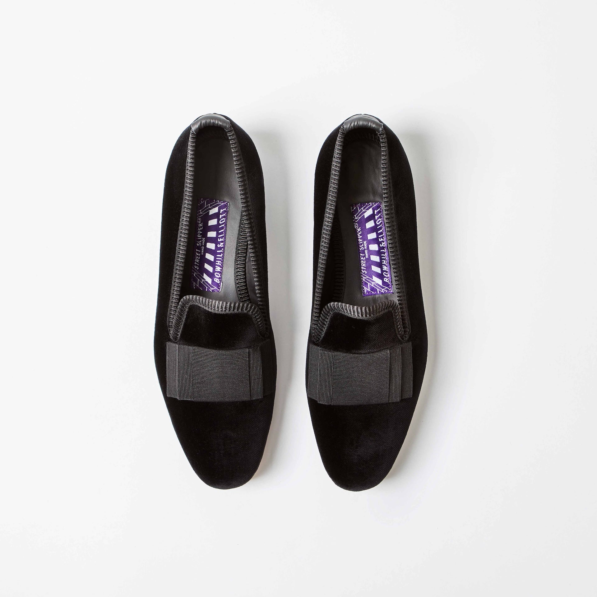 Black Velvet Albert Slippers with Flat Bow