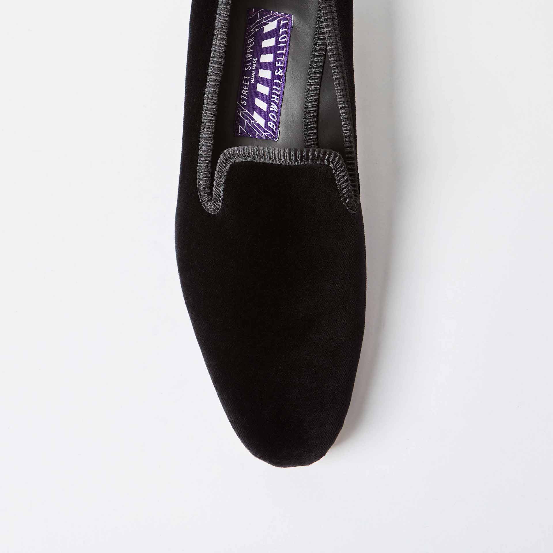 Black Velvet Plain Albert Slippers (Rubber Sole)