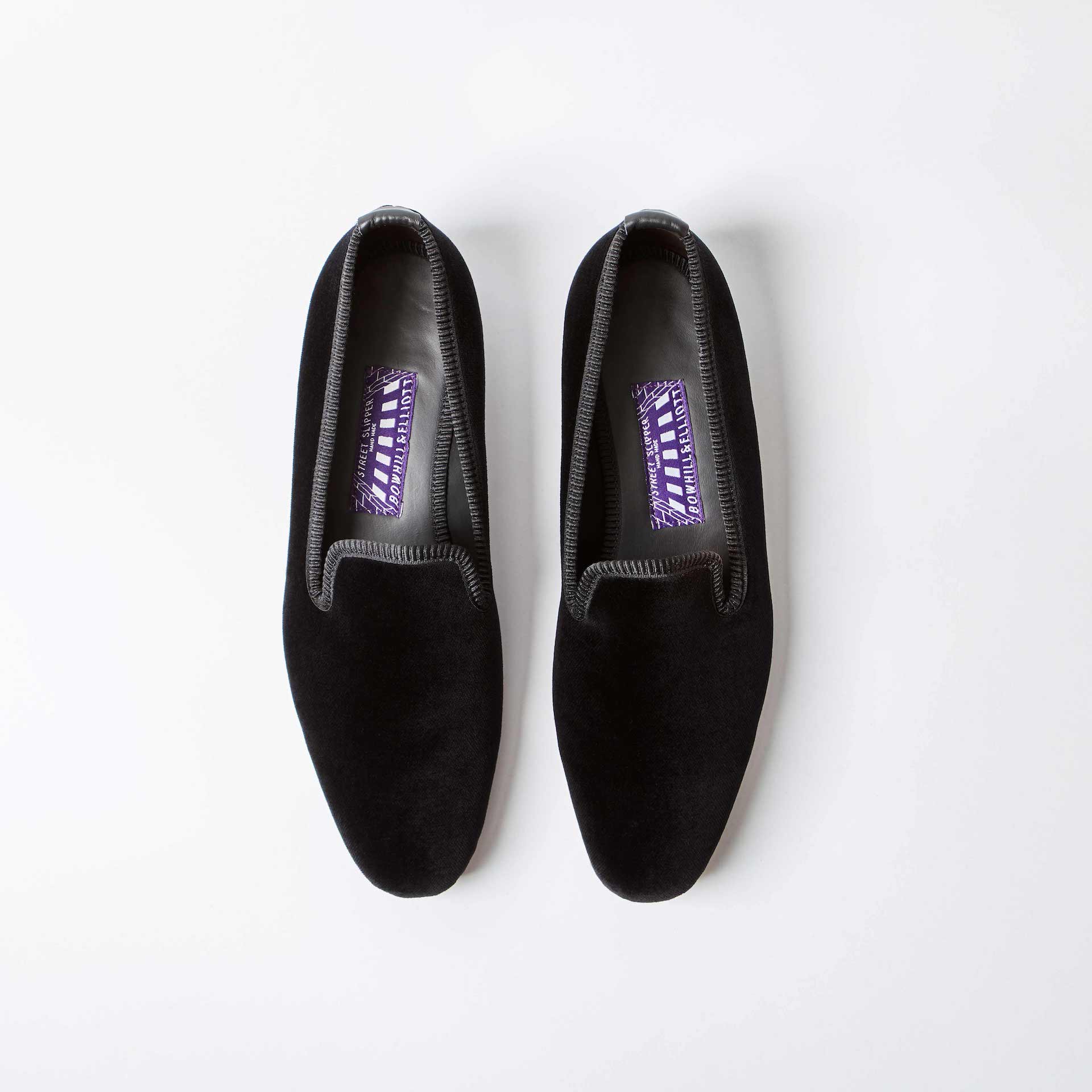 Black Velvet Plain Albert Slippers (Rubber Sole)