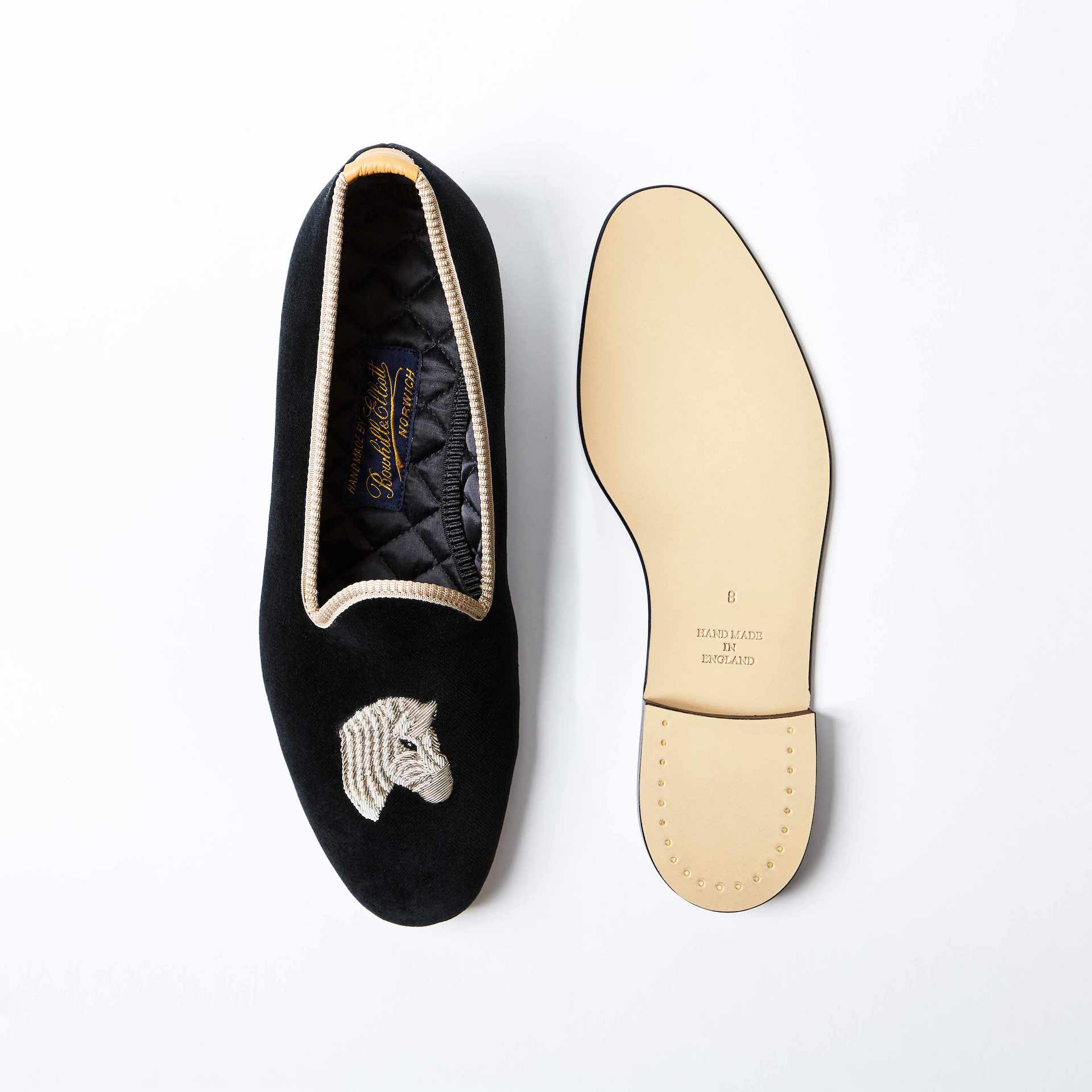 Black Velvet Venetian Slippers with Embroidered Zebra Head