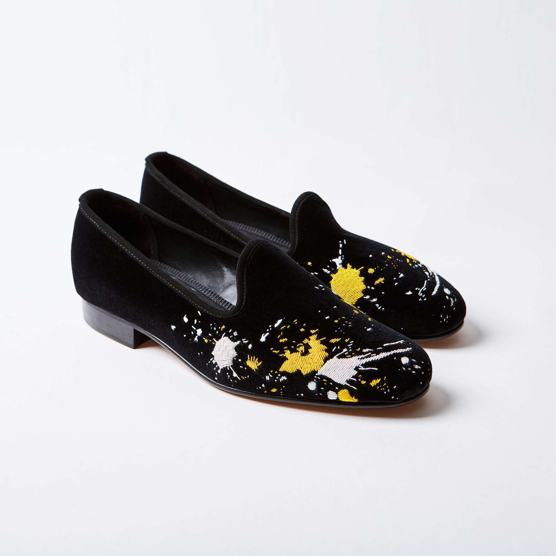 Black Velvet Venetian with Embroidered Paint Splatter