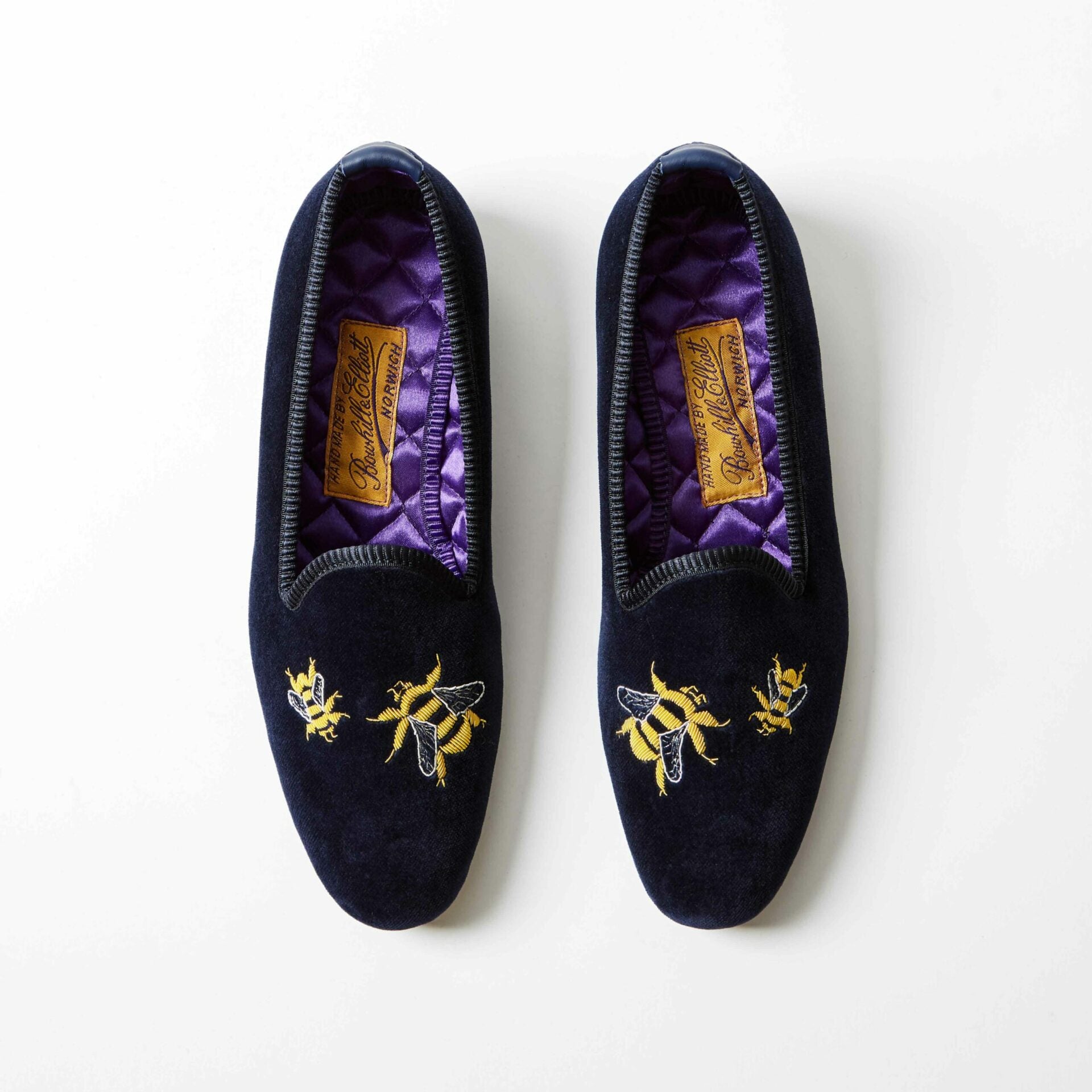 Navy Velvet Venetian Slippers with Embroidered Bees