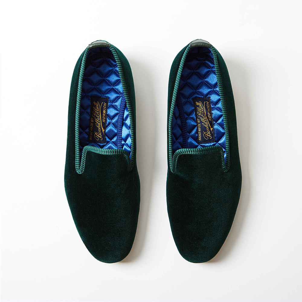 Green Velvet Plain Albert Slippers