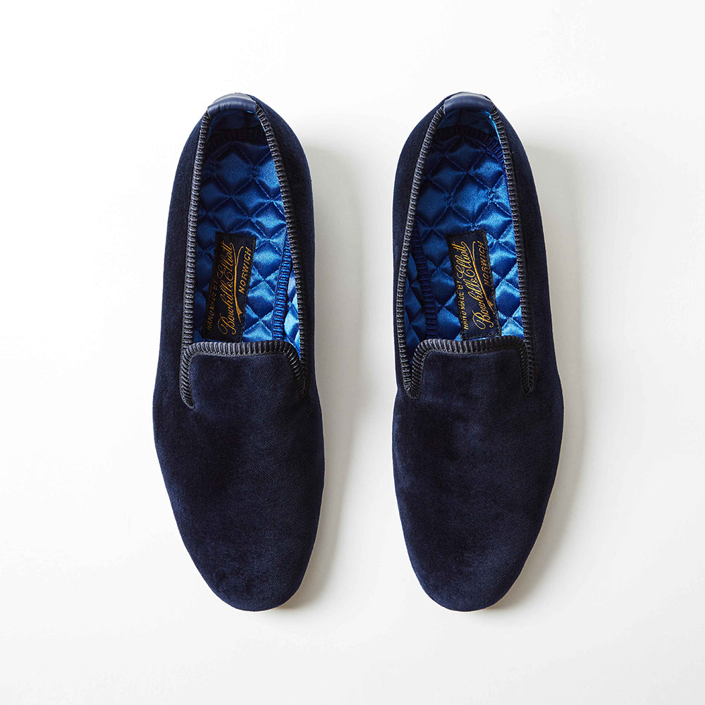 Navy Velvet Plain Albert Slippers