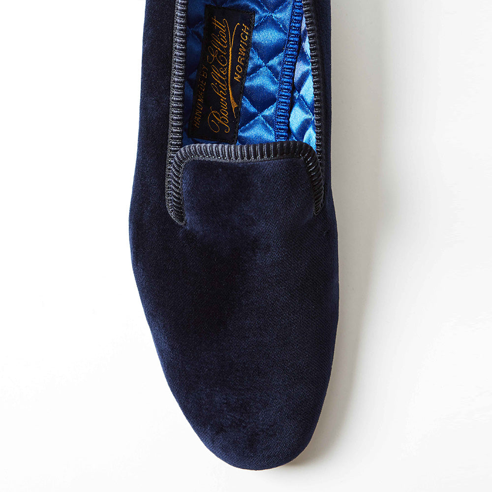 Navy Velvet Plain Albert Slippers