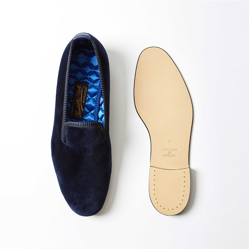 Navy Velvet Plain Albert Slippers