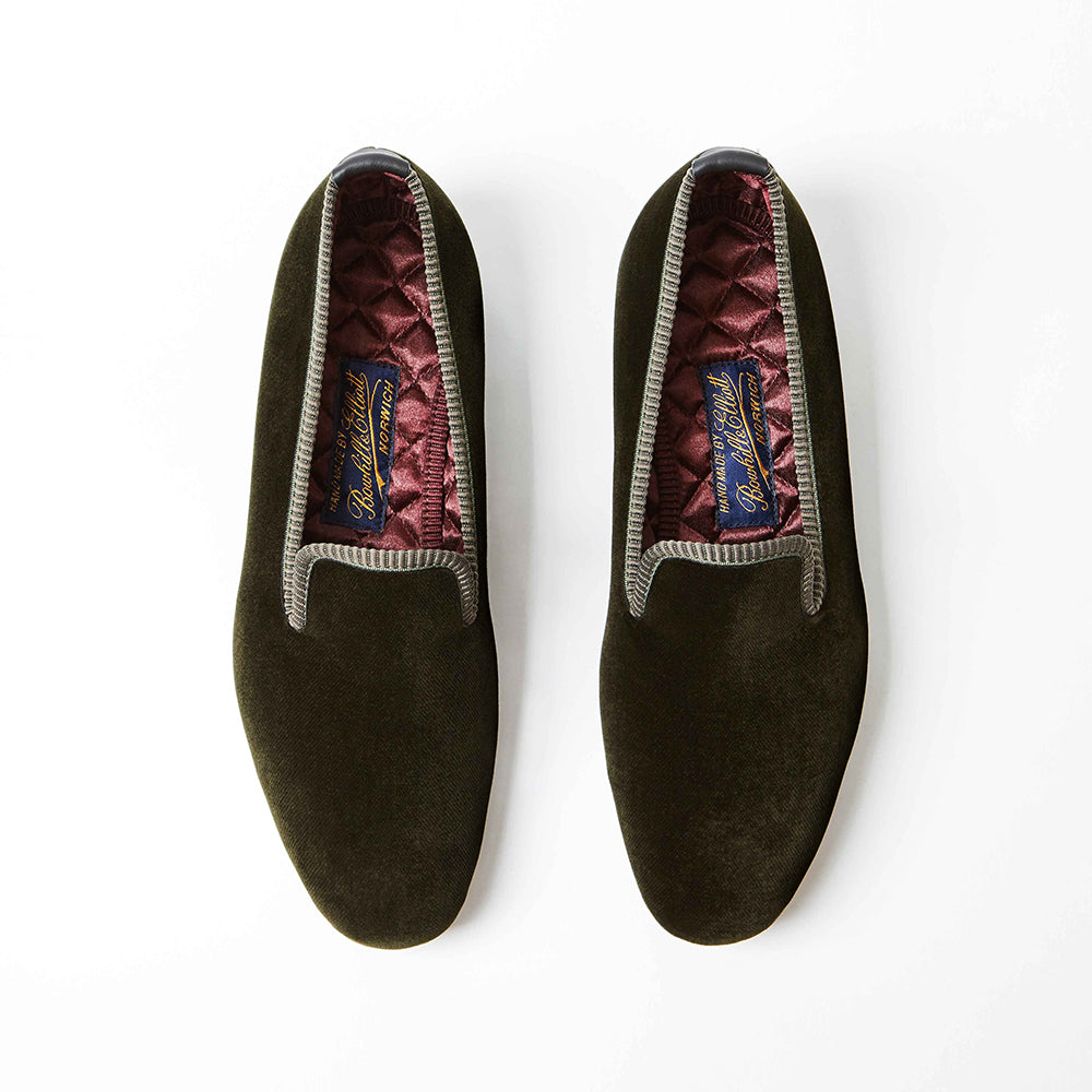 Olive Velvet Plain Albert Slippers