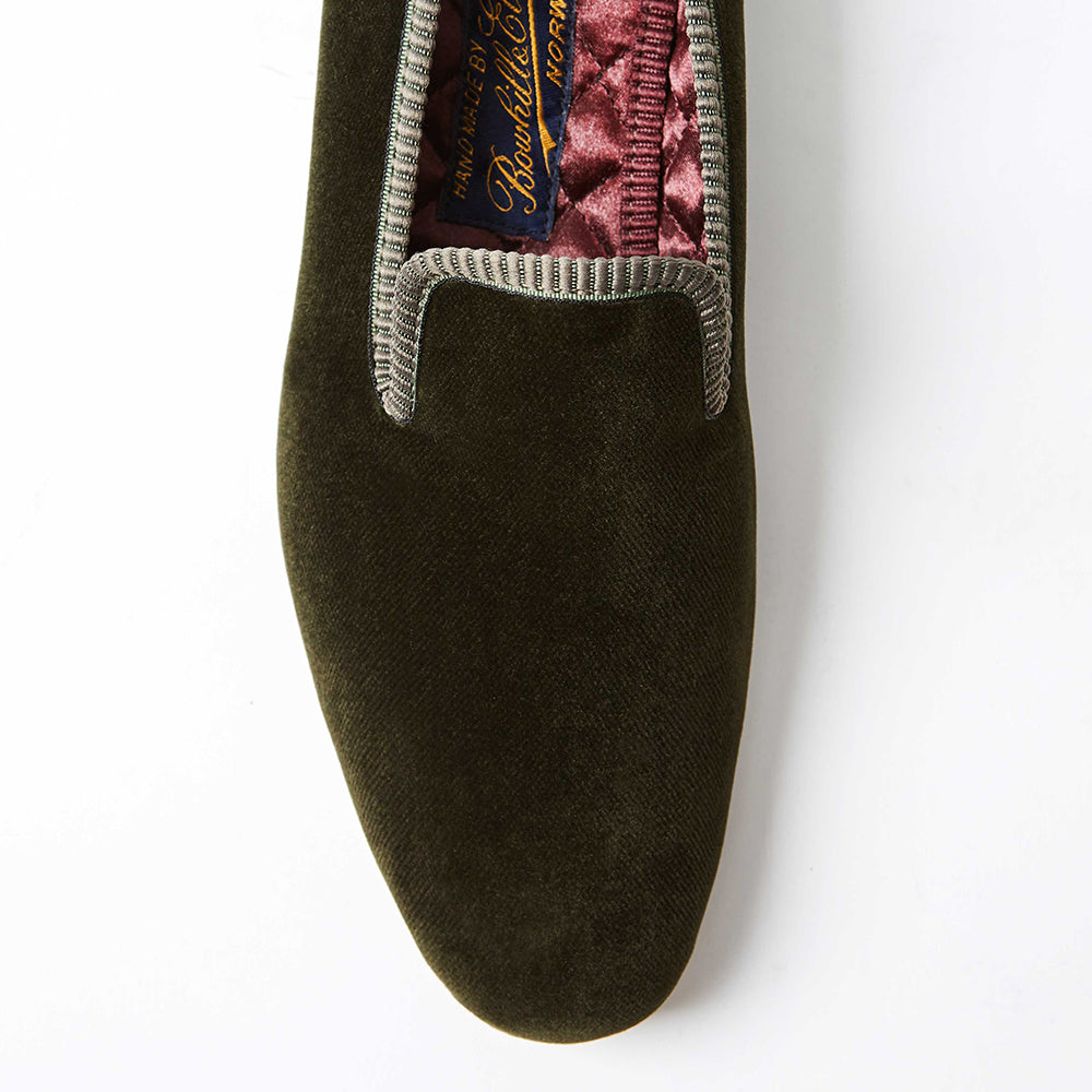 Olive Velvet Plain Albert Slippers