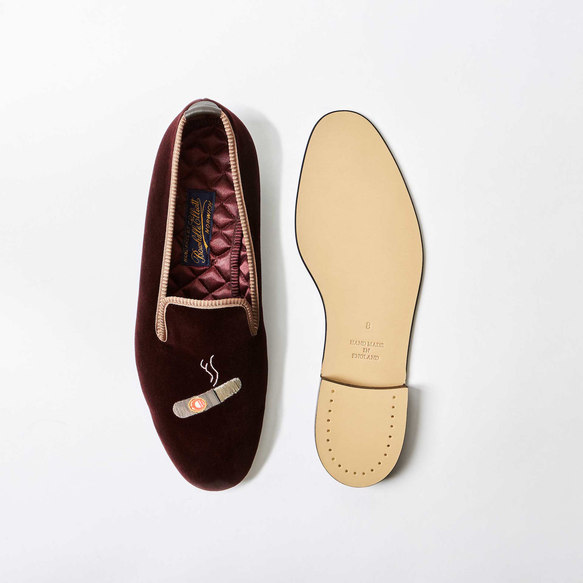 Brown Velvet Albert Slippers with Embroidered Cuban Cigar