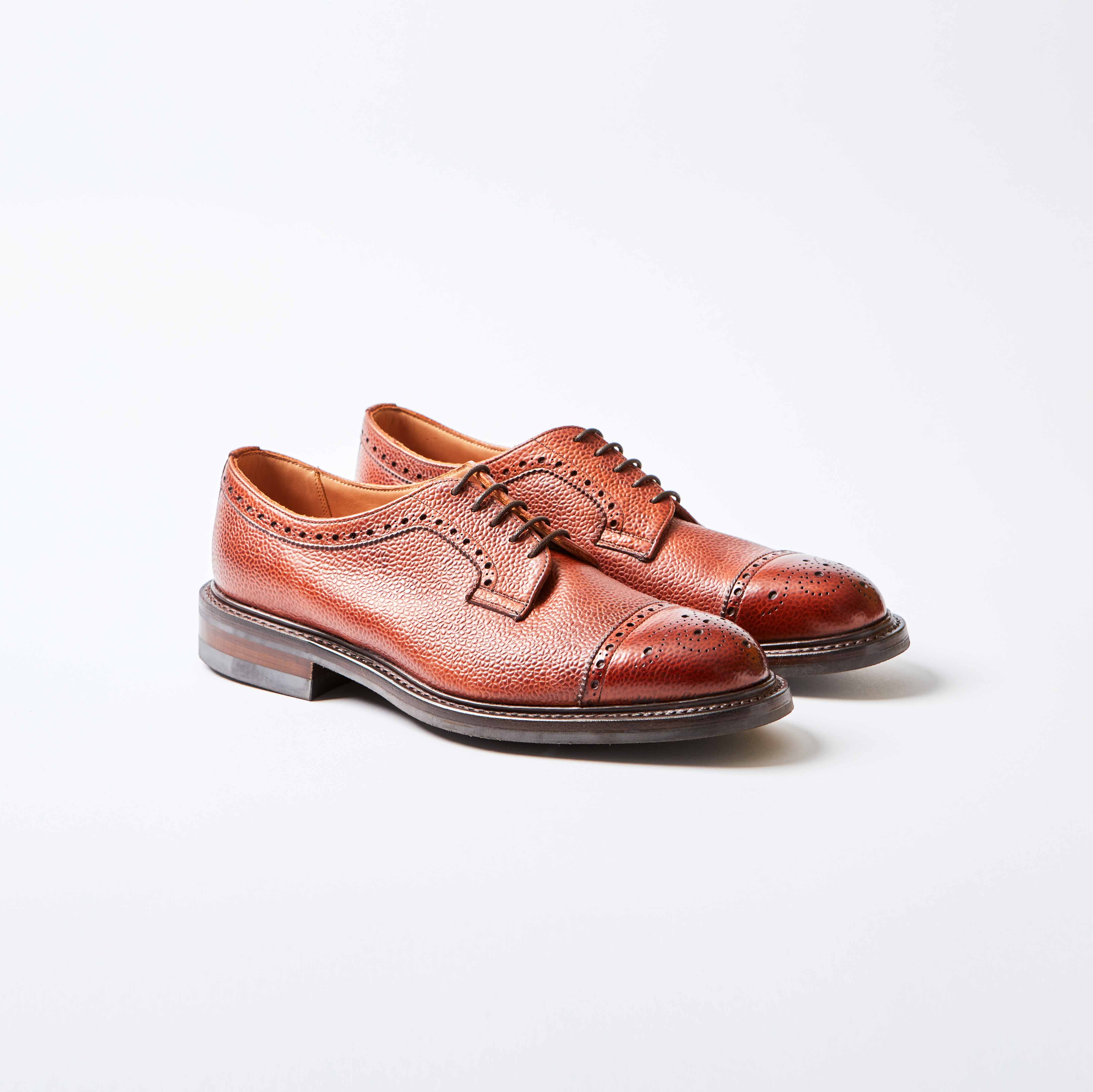 Tenterden Capped Derby Brogue in Mahogany Grain Leather