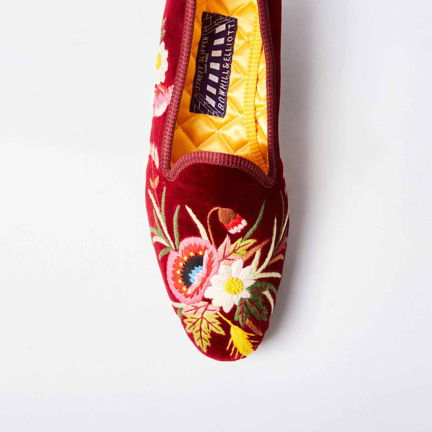 Claret Velvet Venetian Slippers with Embroidered Poppies