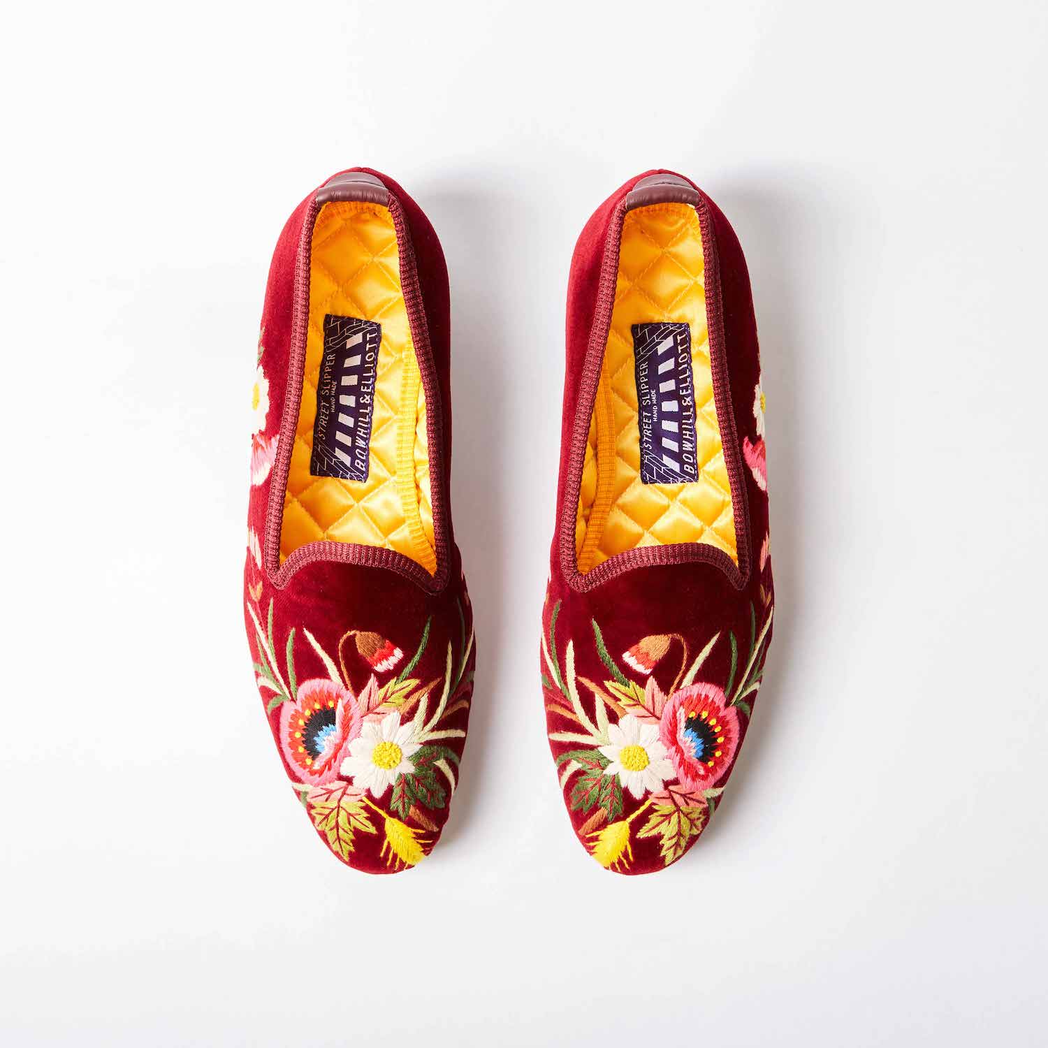 Claret Velvet Venetian Slippers with Embroidered Poppies