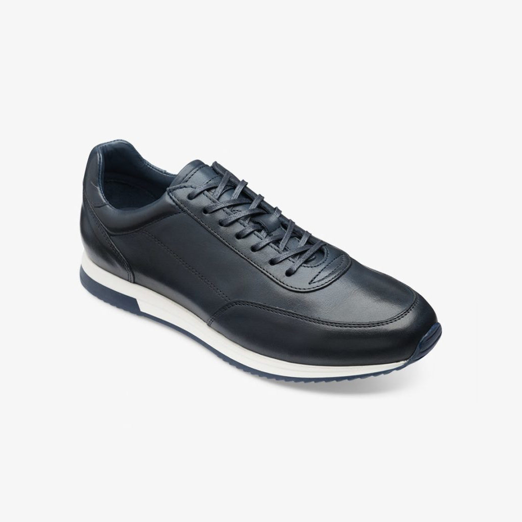 Bannister Navy Burnished Calf Leather Trainers