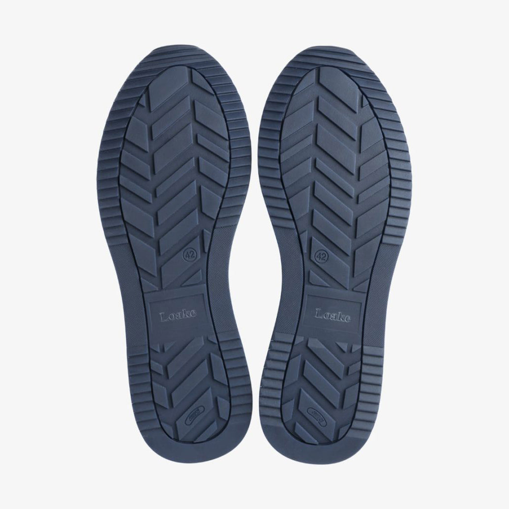 Bannister Navy Burnished Calf Leather Trainers