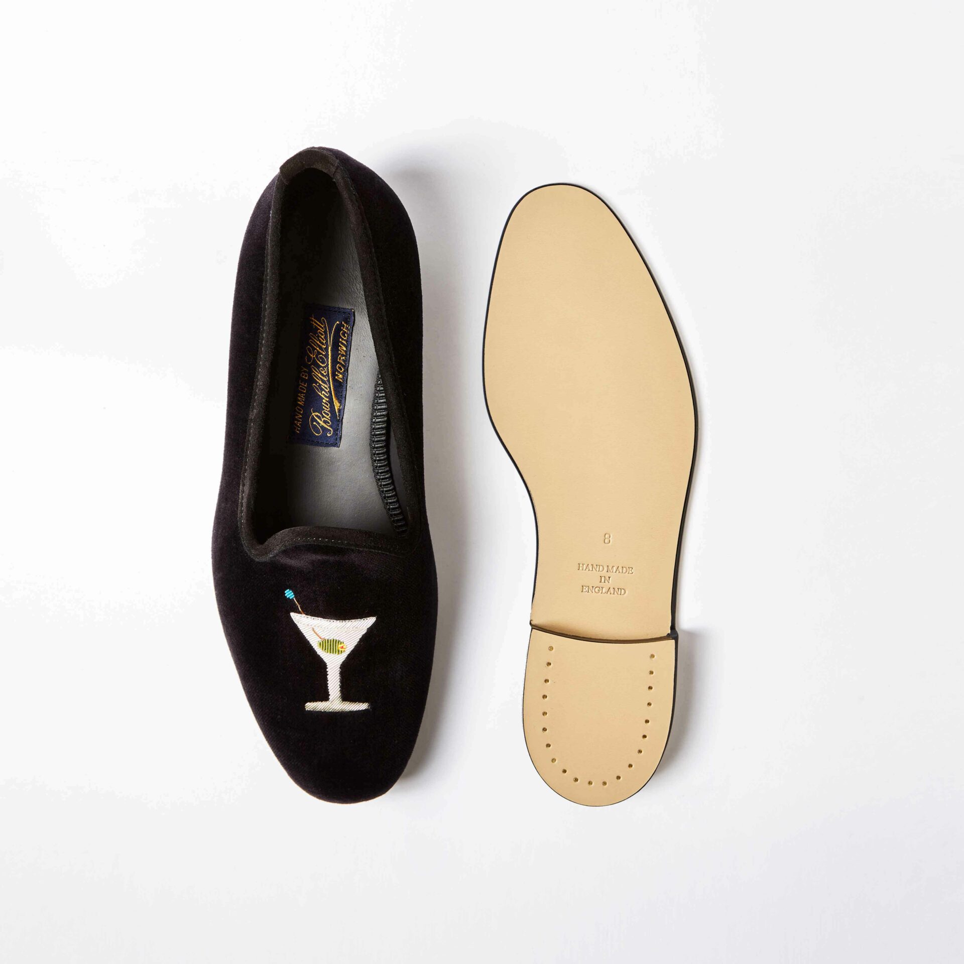 Black Velvet Venetian Slippers with Embroidered Martini