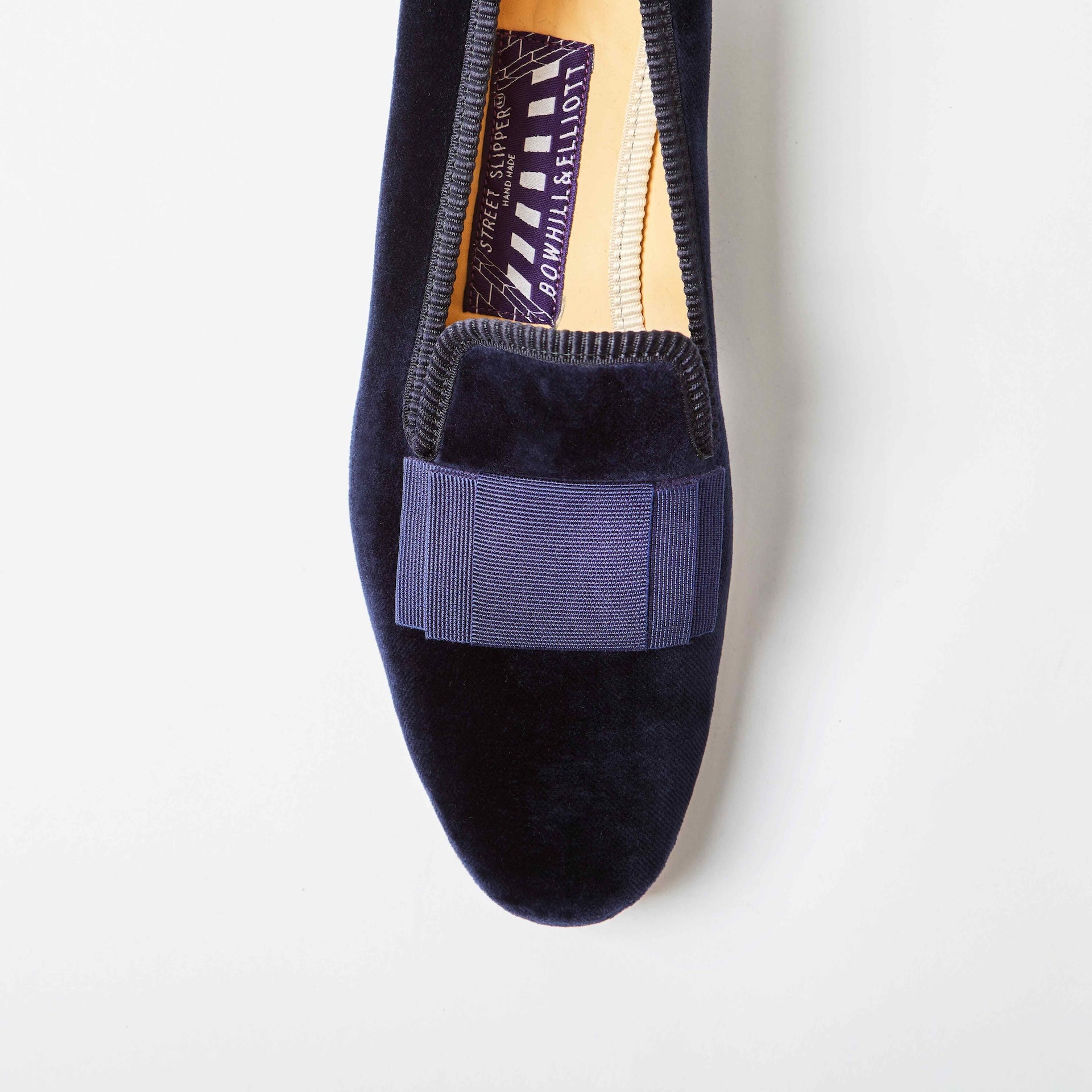 Navy Velvet Albert Slippers with Flat Bow