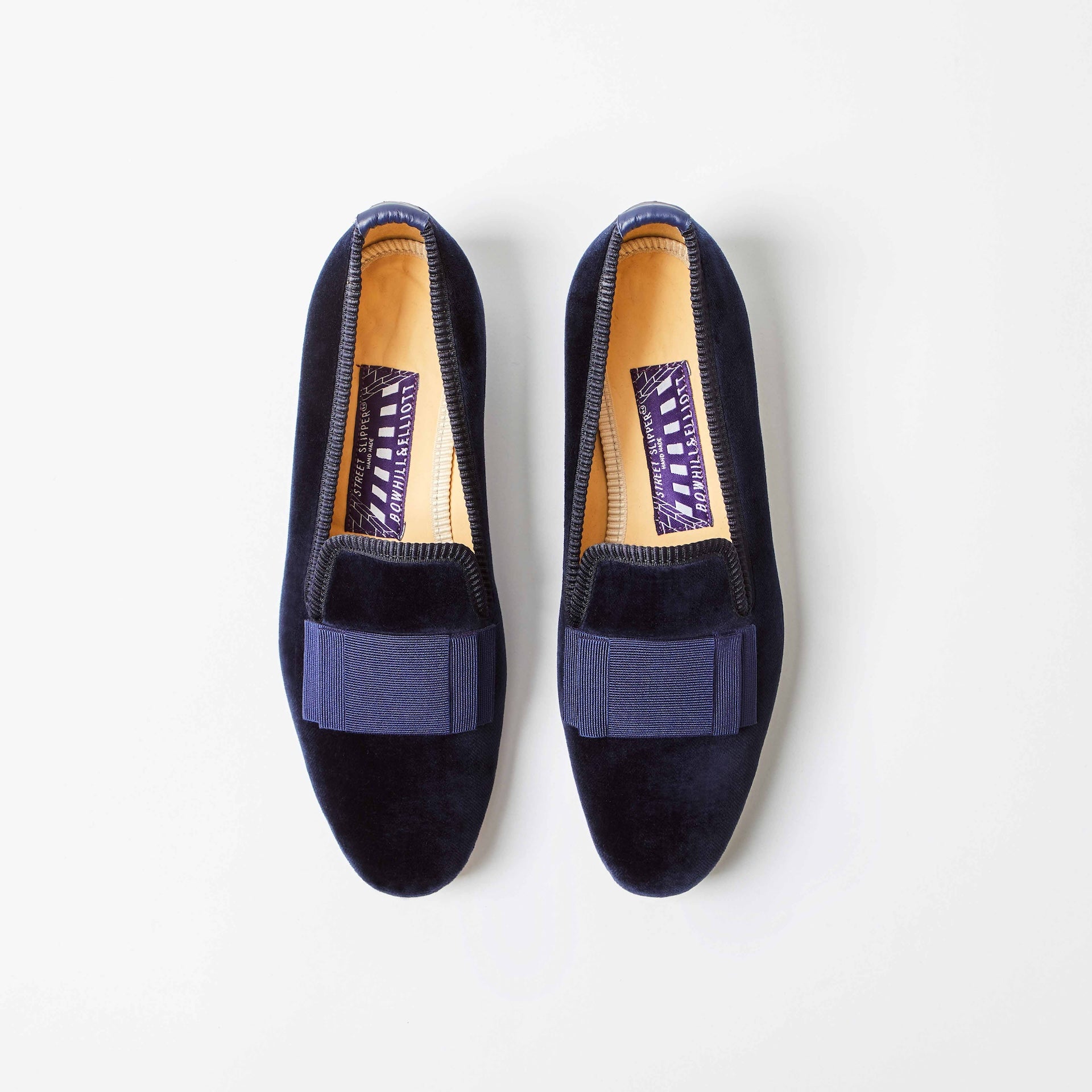 Navy Velvet Albert Slippers with Flat Bow